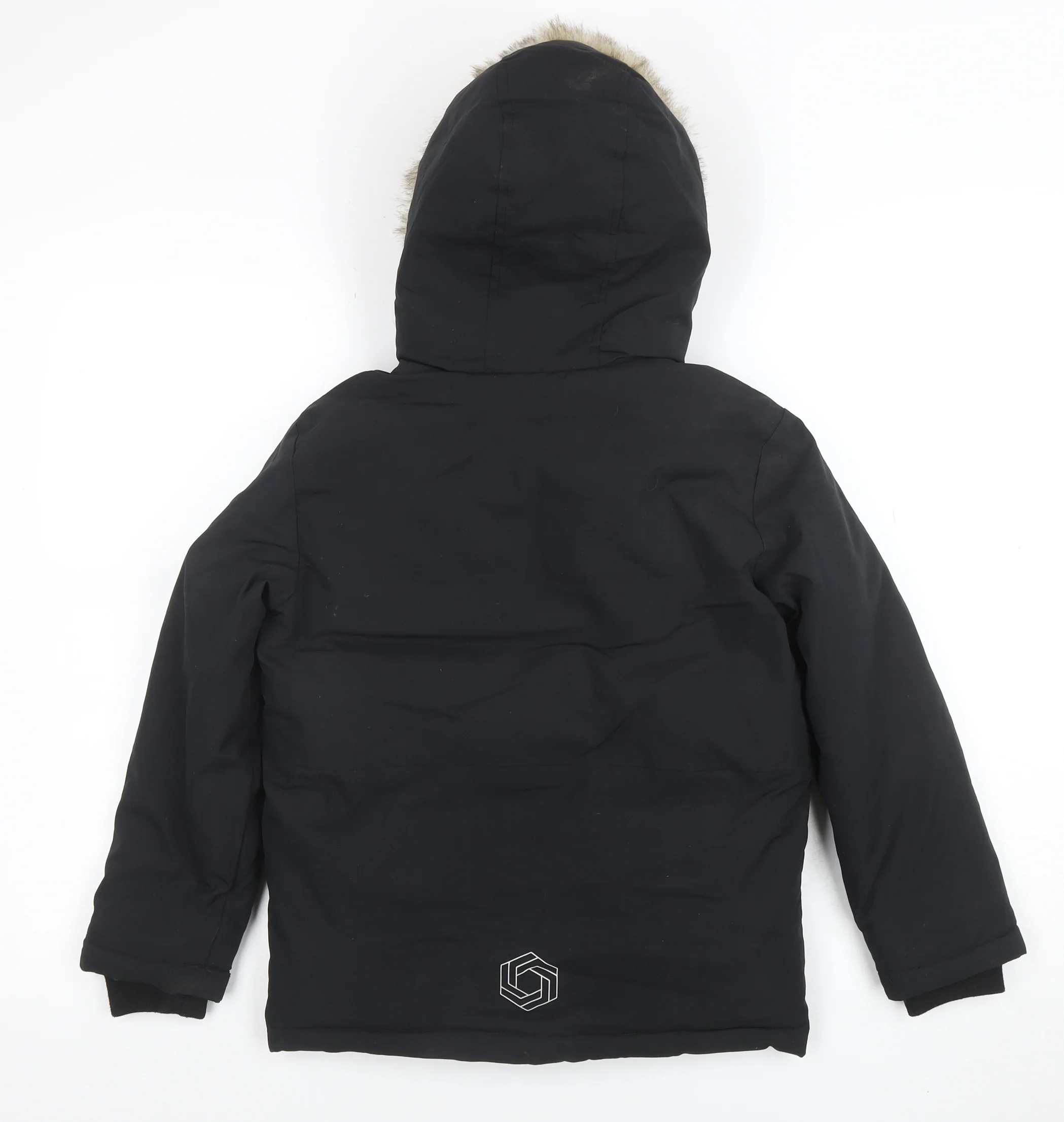 George Boys Black Hooded Faux Fur Trim Winter Parka Coat 8-9 Years - Image 3