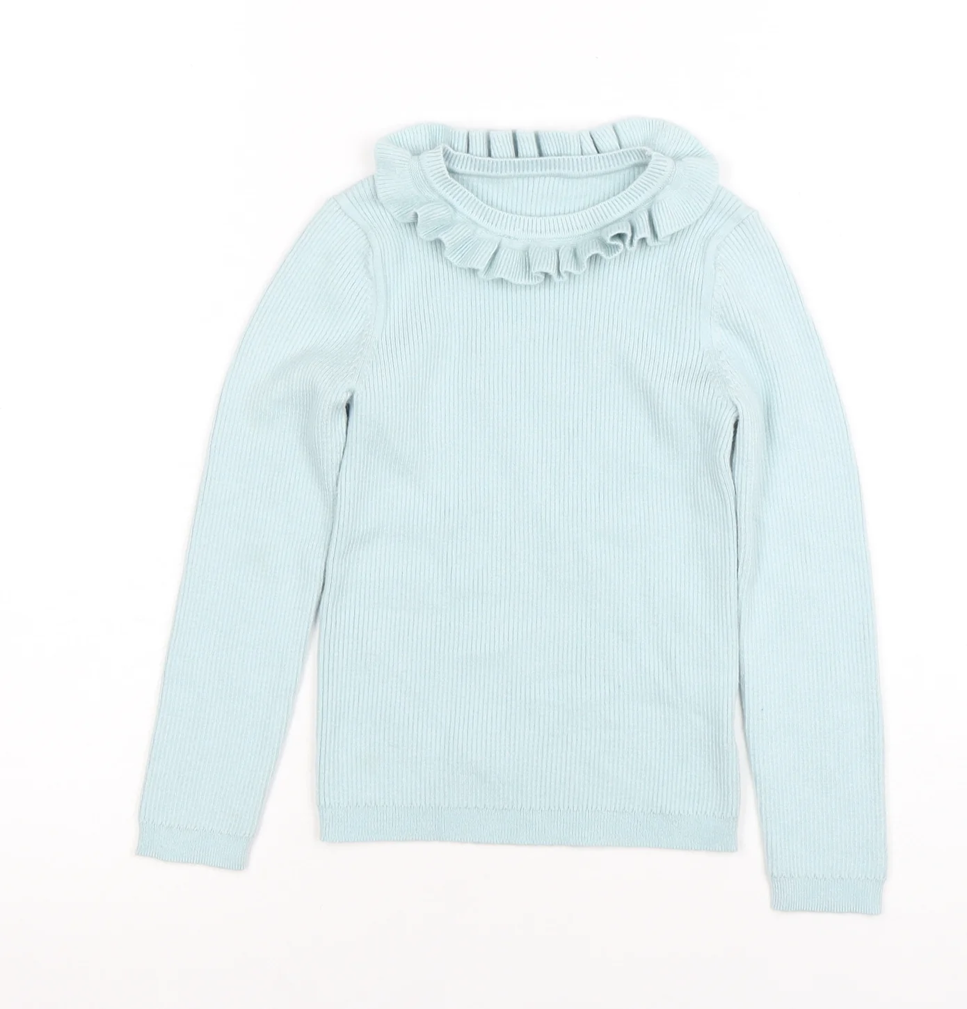 George Girls Blue Ruffle Neck Long Sleeve Ribbed Pullover Jumper 4-5 Years - Image 3