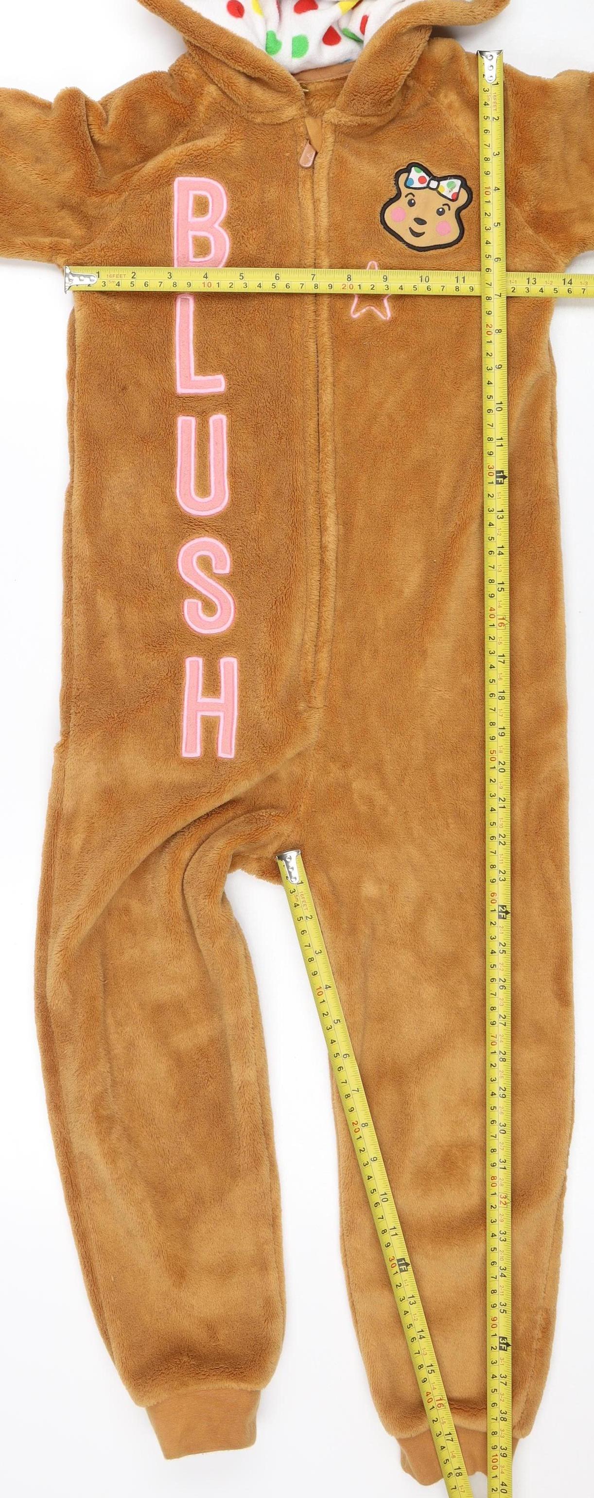 George Girls Brown Pudsey Bear Fleece One Piece 7-8 Years Hooded Pyjamas - Image 2