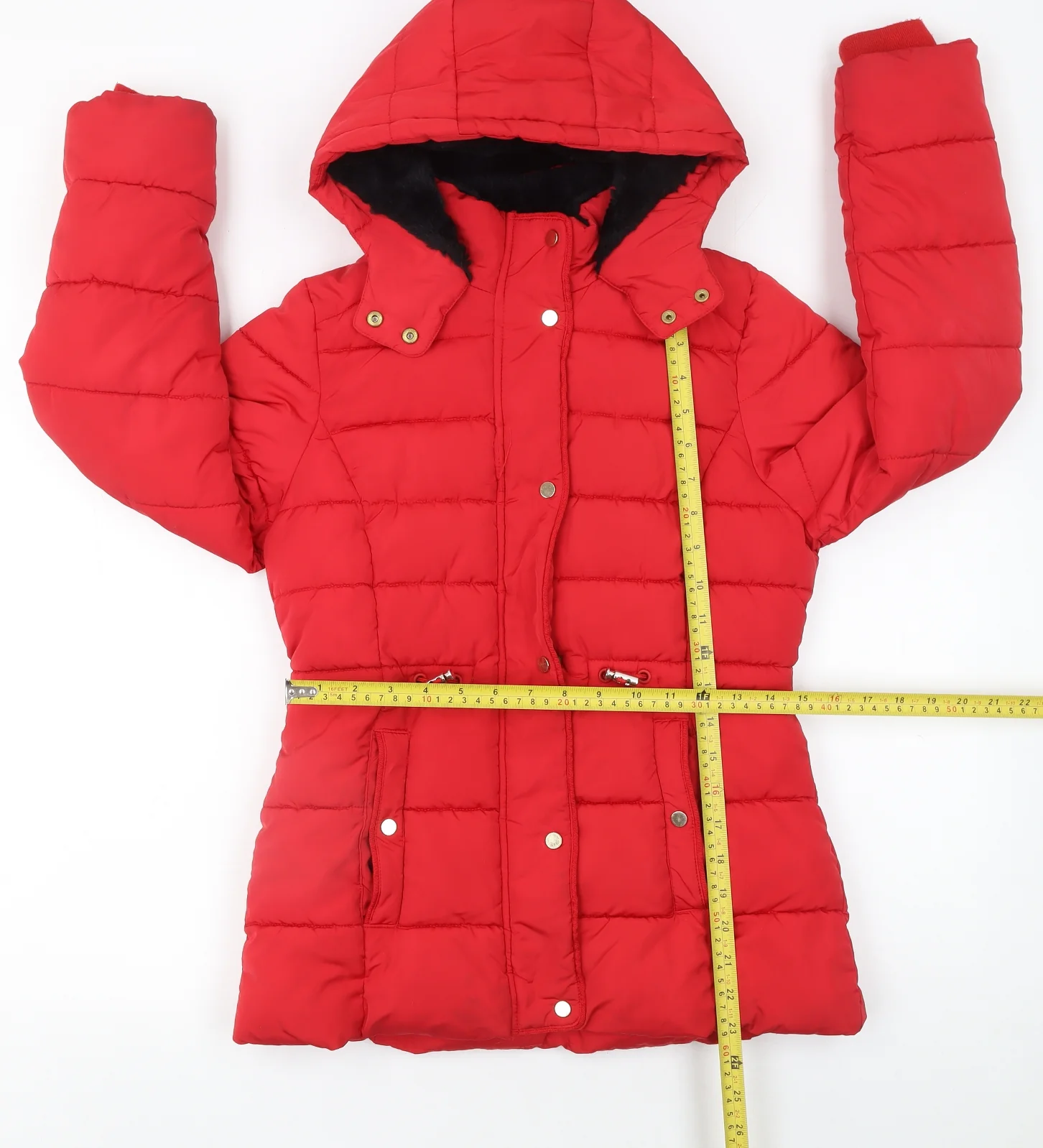 George Girls Red Puffer Jacket 11-12 Years Hooded Winter Coat - Image 2