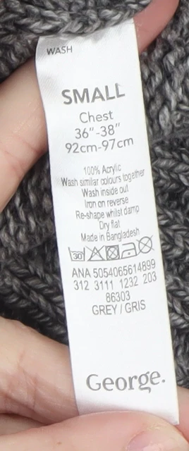 George Men’s Grey High Neck Henley Jumper Small Acrylic Knit - Image 4