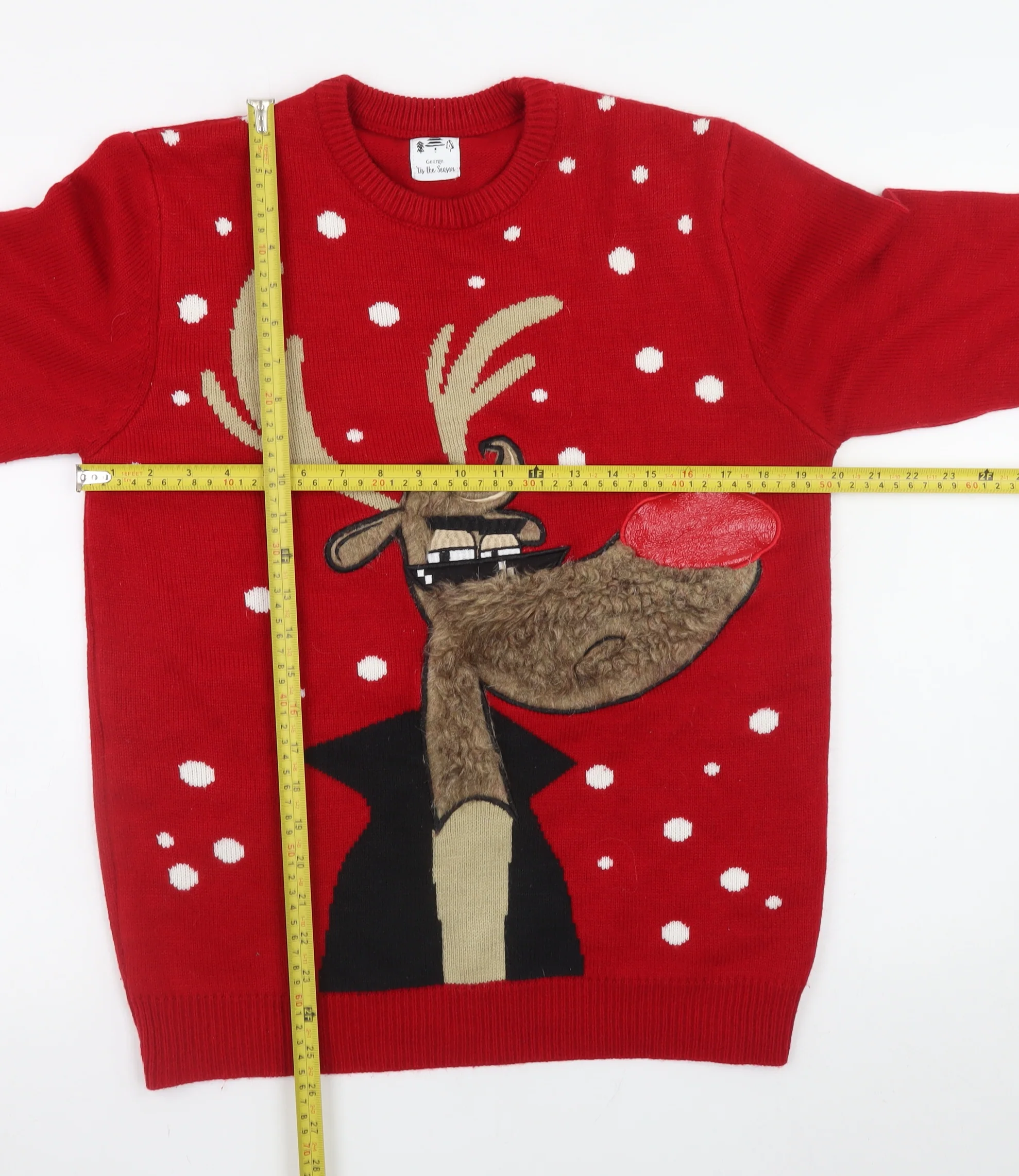 George Men's Red Christmas Reindeer Jumper M Crew Neck Knit - Image 2