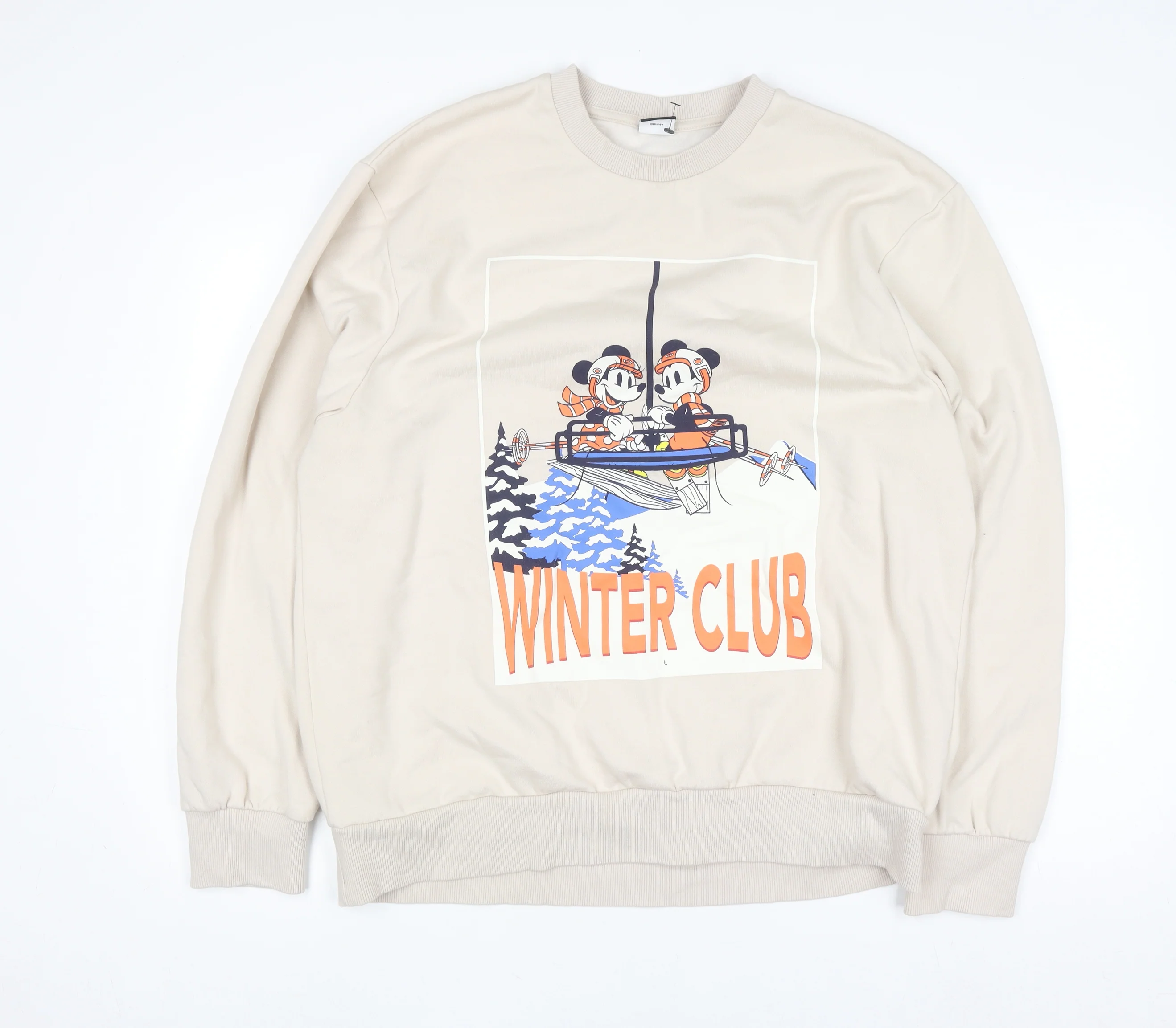 George Women Beige Mickey Mouse Winter Club Pullover Sweatshirt L