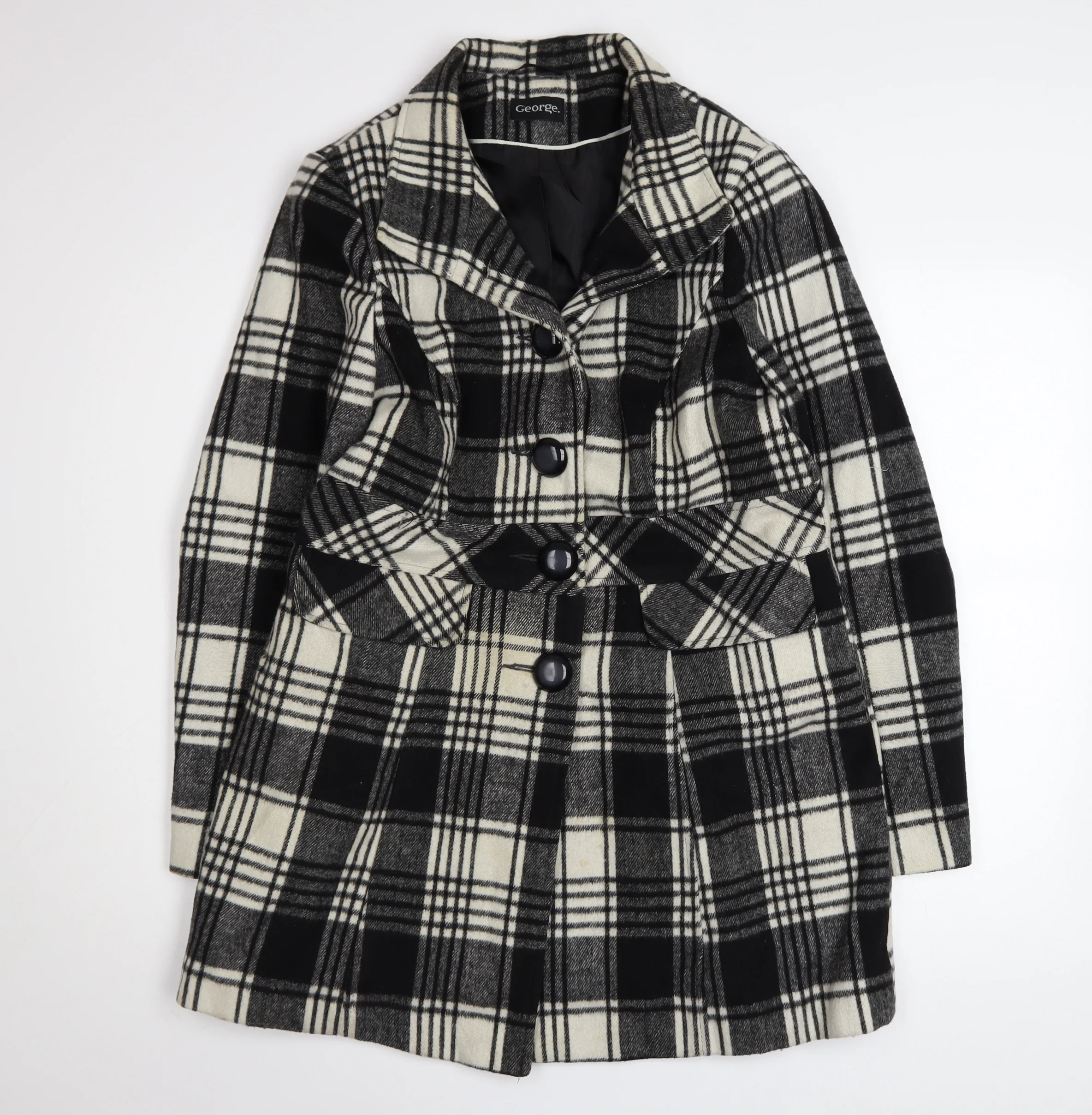 George Women’s Black Check Wool Blend Mid-Length Coat Size 14