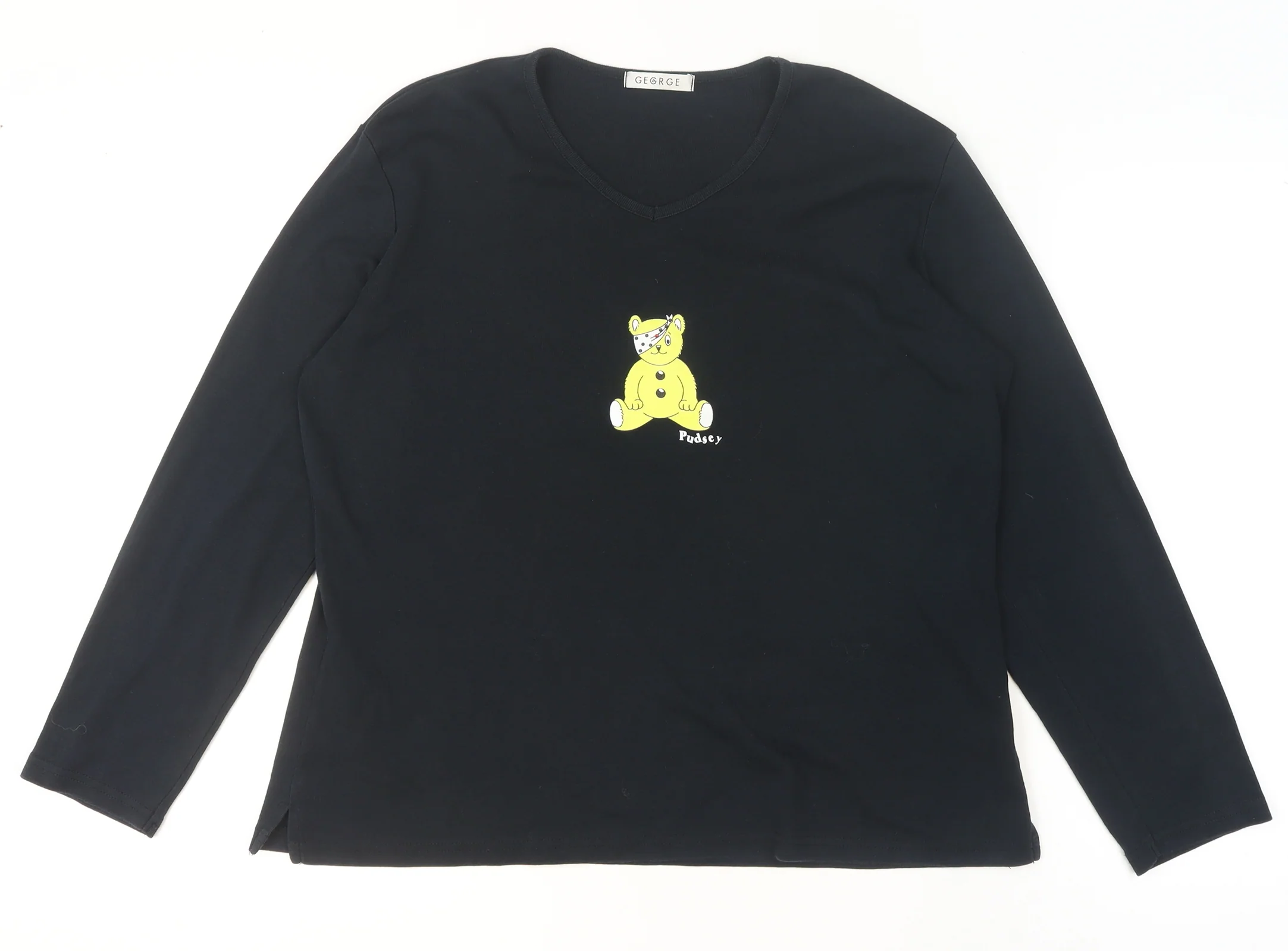George Women’s Black Pudsey V-Neck Long Sleeve Cotton T-Shirt Size 16