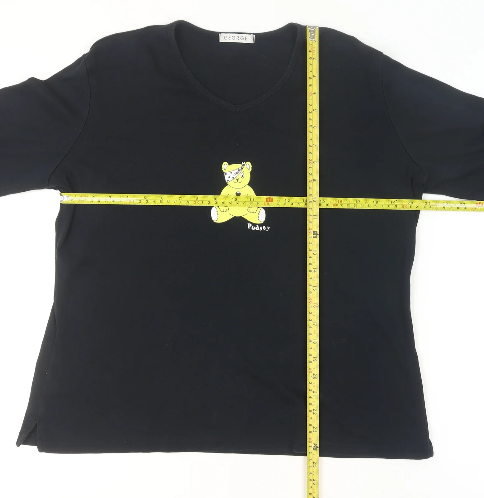 George Women’s Black Pudsey V-Neck Long Sleeve Cotton T-Shirt Size 16 - Image 2
