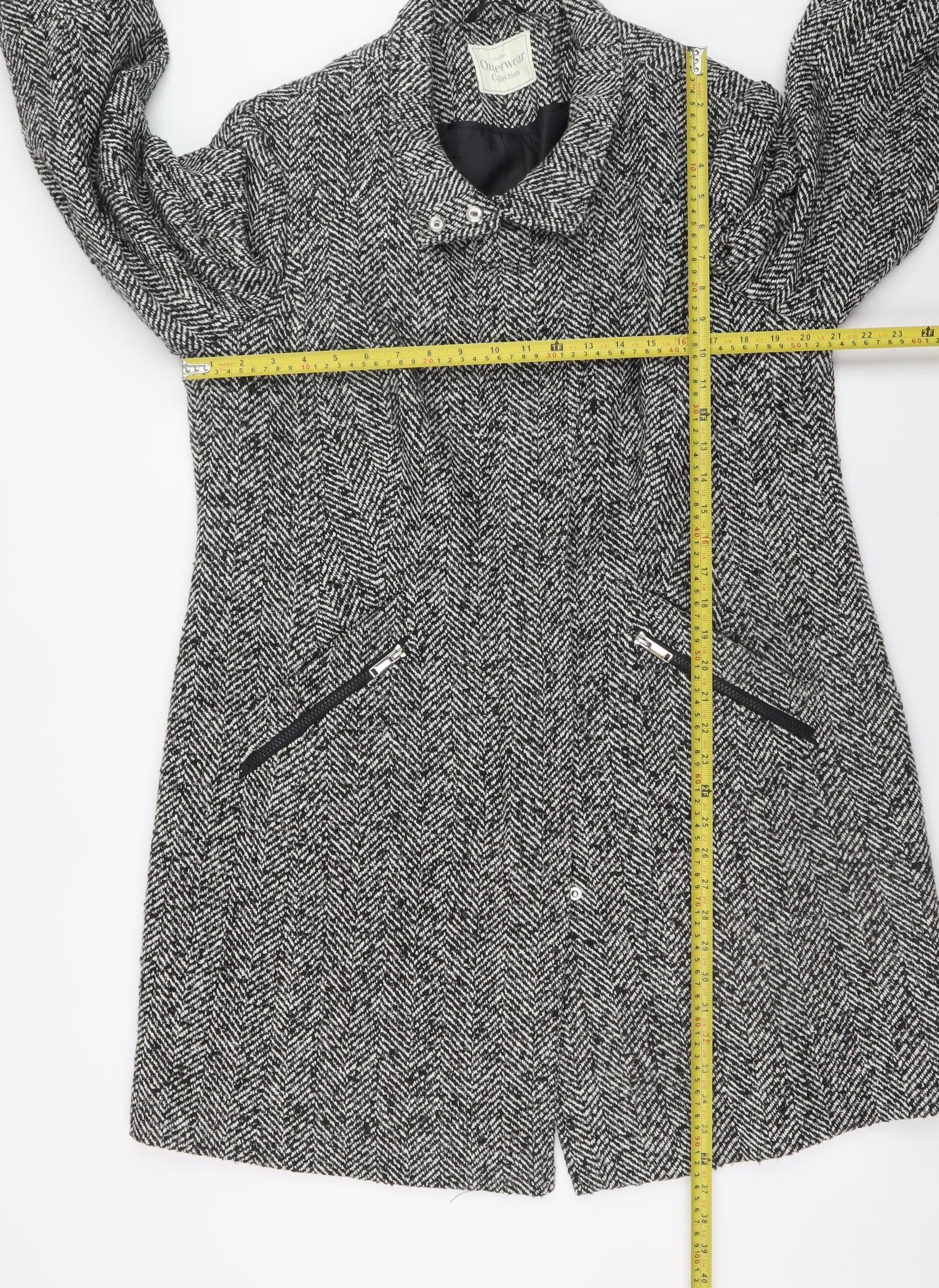 George Women’s Grey Herringbone Long Coat Size 18 Lined Tweed Overcoat - Image 2