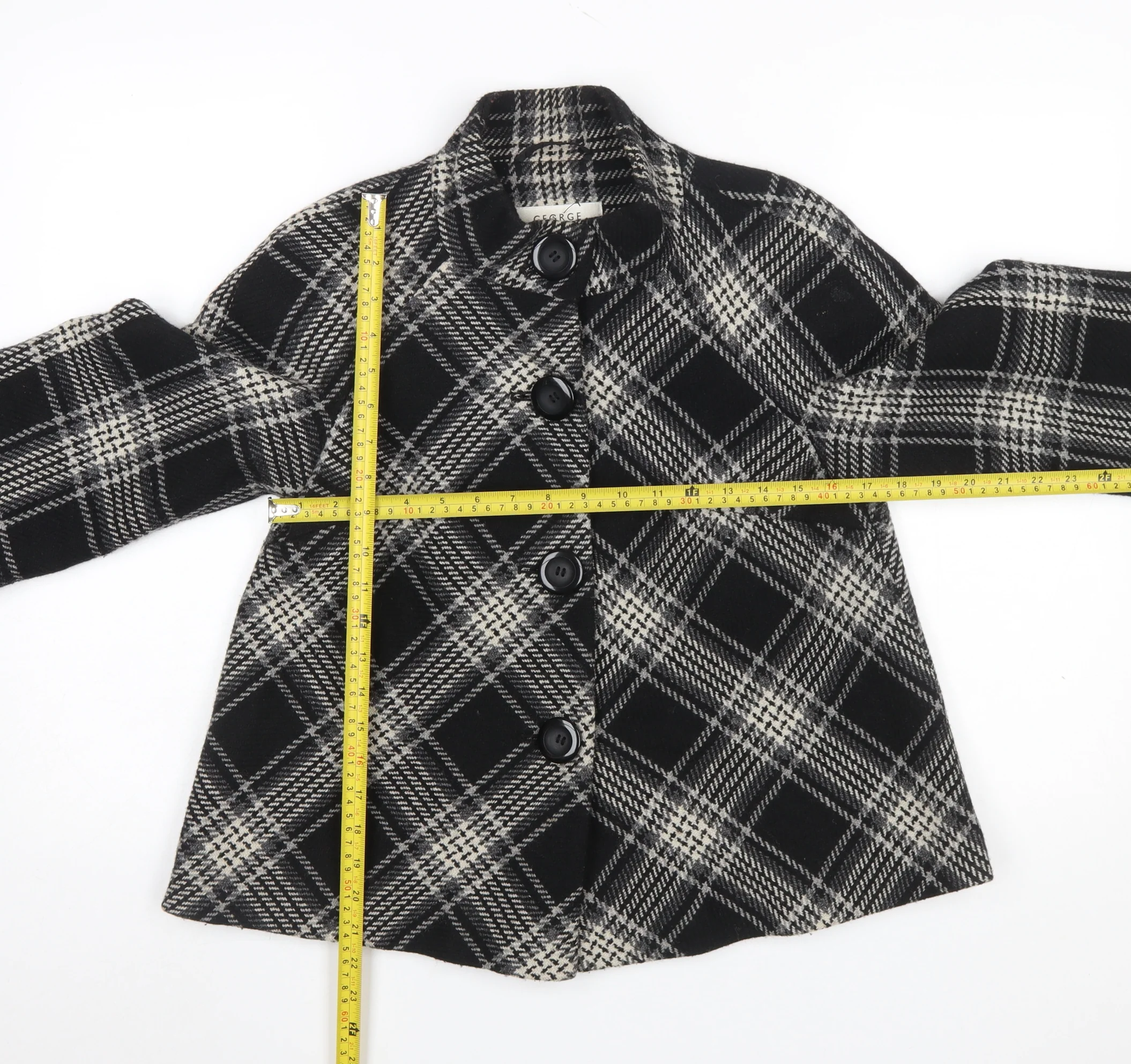 George Women's Black Check Wool Blend Pea Coat Size 10 Classic Style - Image 2