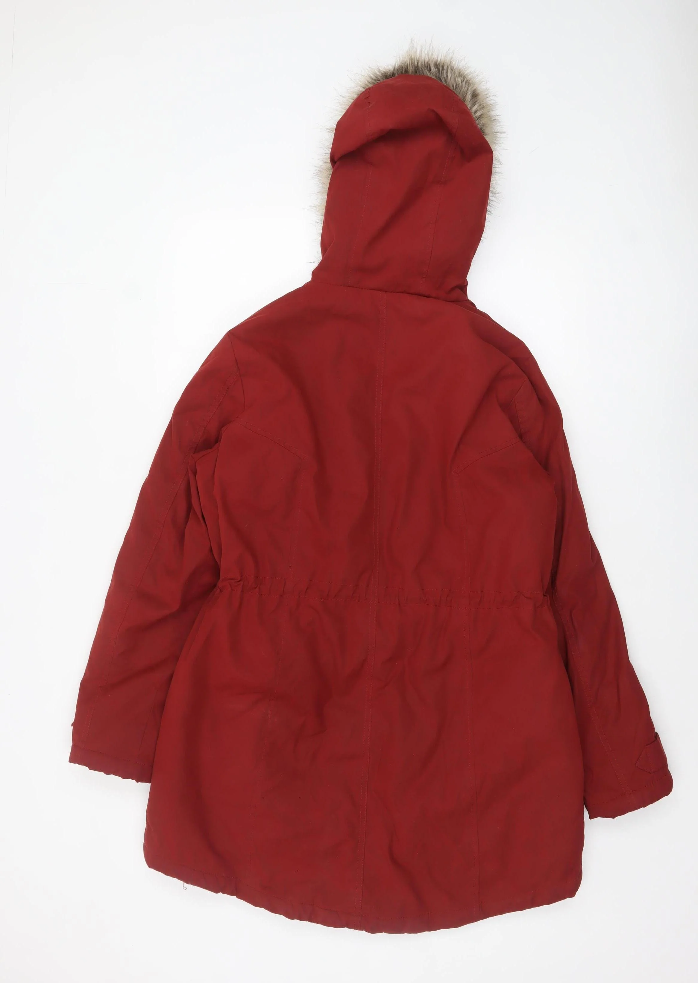 George Women's Red Parka Coat Faux Fur Hooded Size M - Image 3