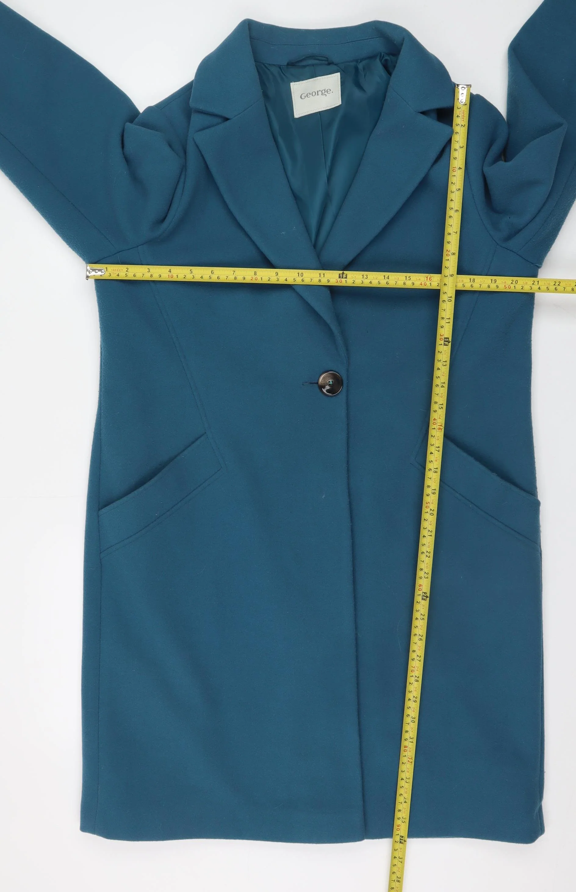 George Women's Teal Long Polyester Overcoat Size 16 Classic Style - Image 2