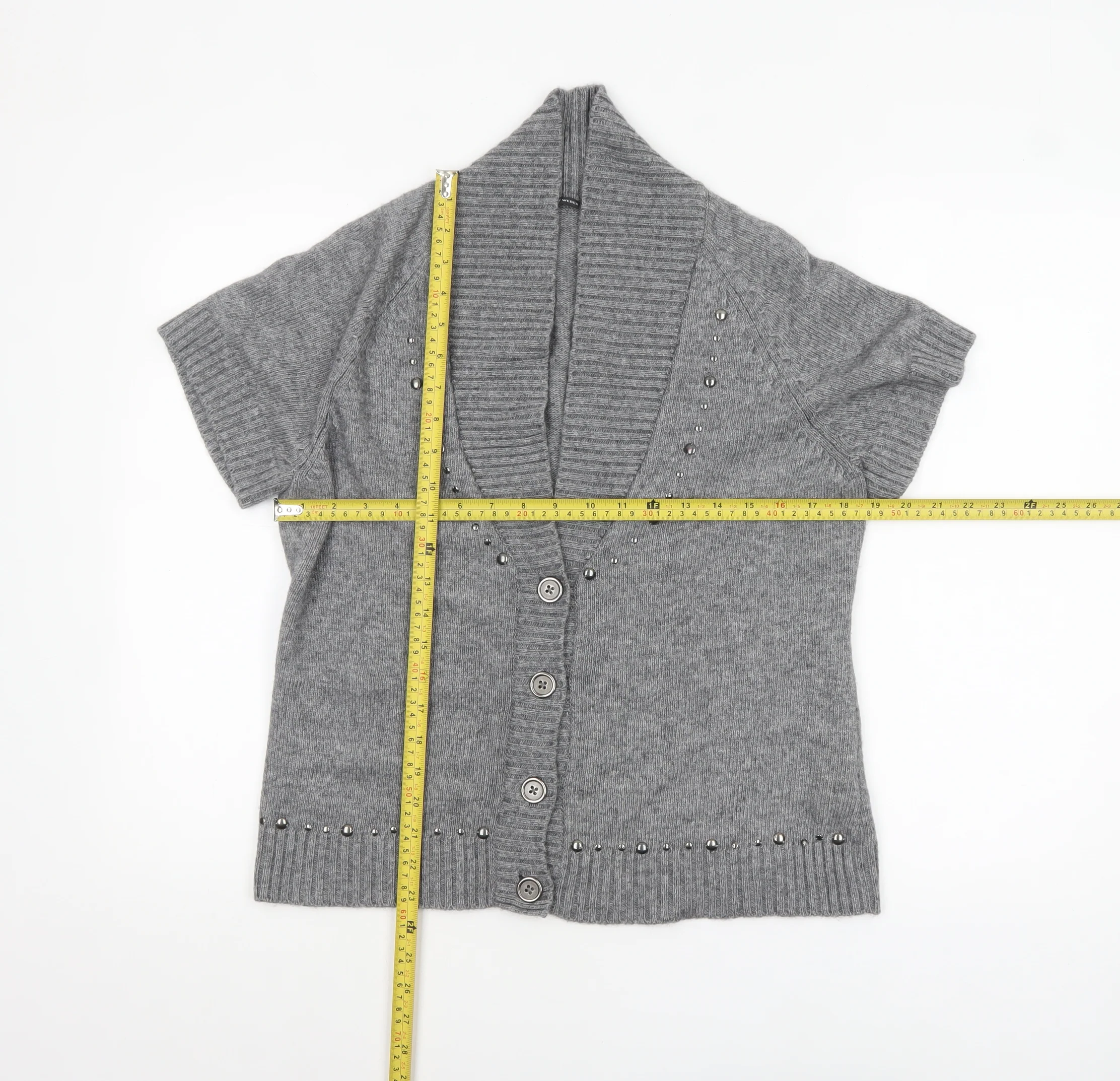 Gerry Weber Women Grey Short Sleeve Knit Button Cardigan Size 16 - Image 2