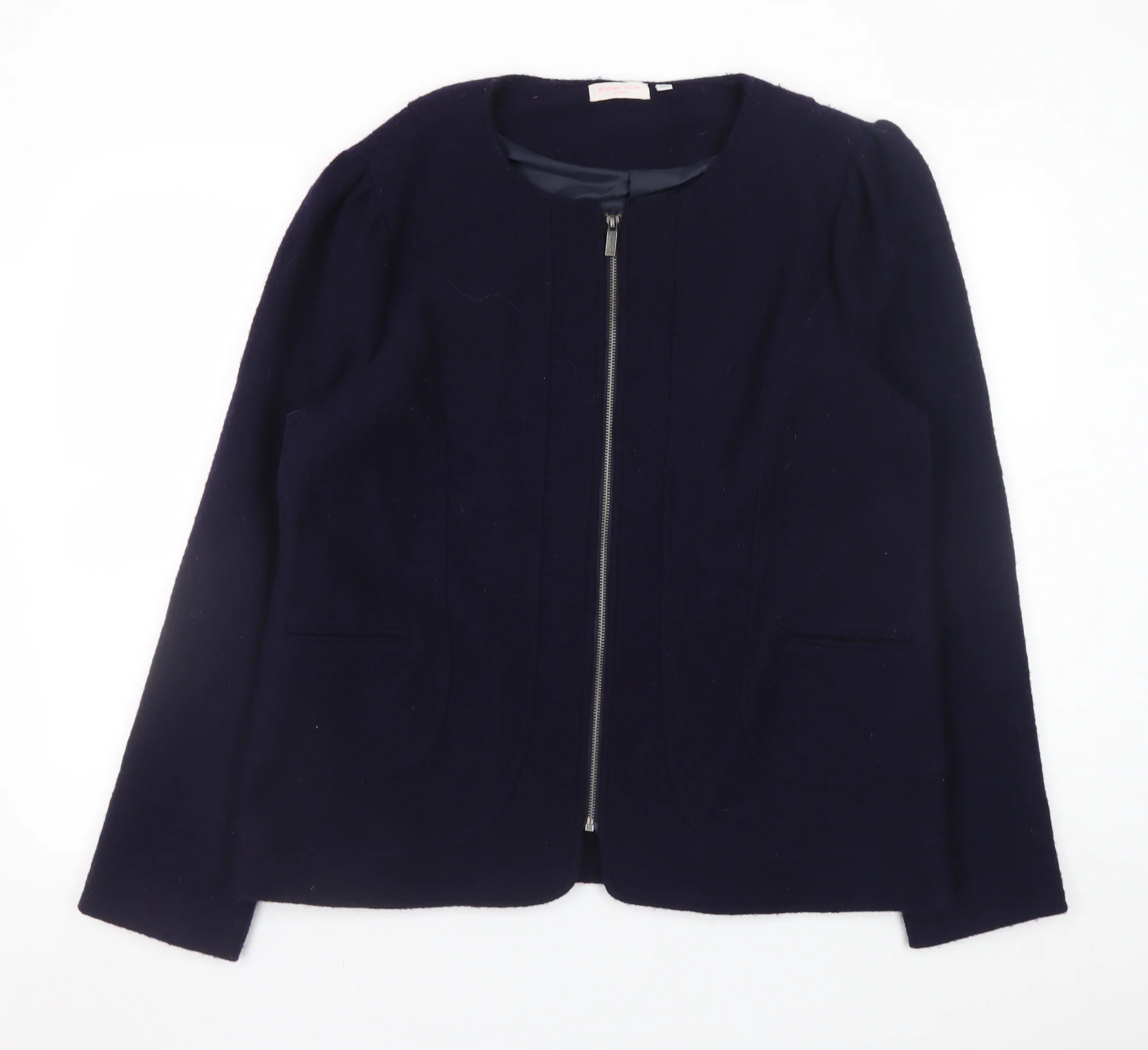 Gharani Strok Women Blue Wool Zip Jacket Size 16 Classic Style