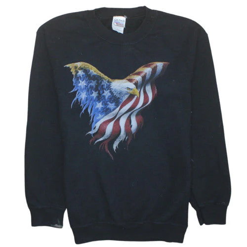 Gildan Men's Black Patriotic Eagle Flag Graphic Pullover Sweatshirt L