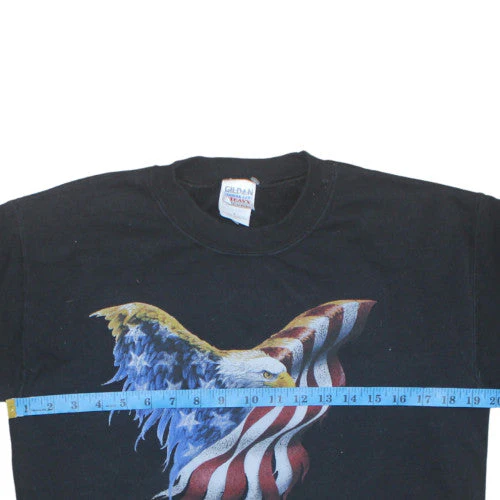 Gildan Men's Black Patriotic Eagle Flag Graphic Pullover Sweatshirt L - Image 2