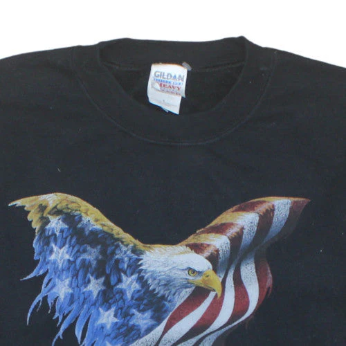 Gildan Men's Black Patriotic Eagle Flag Graphic Pullover Sweatshirt L - Image 6