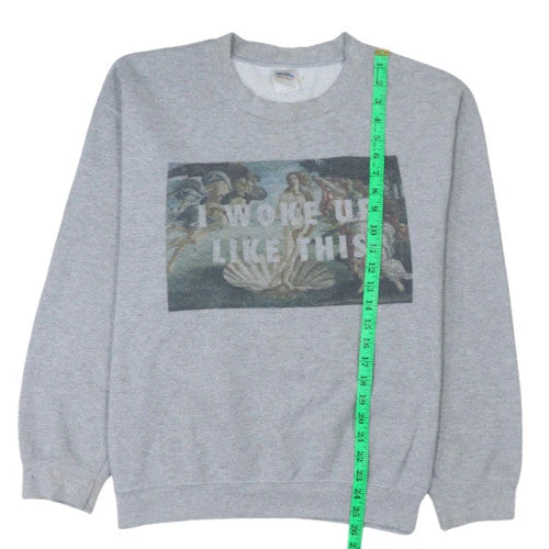 Gildan Women's Grey Graphic Pullover Sweatshirt L I Woke Up Like This - Image 2
