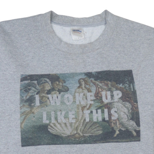 Gildan Women's Grey Graphic Pullover Sweatshirt L I Woke Up Like This - Image 7