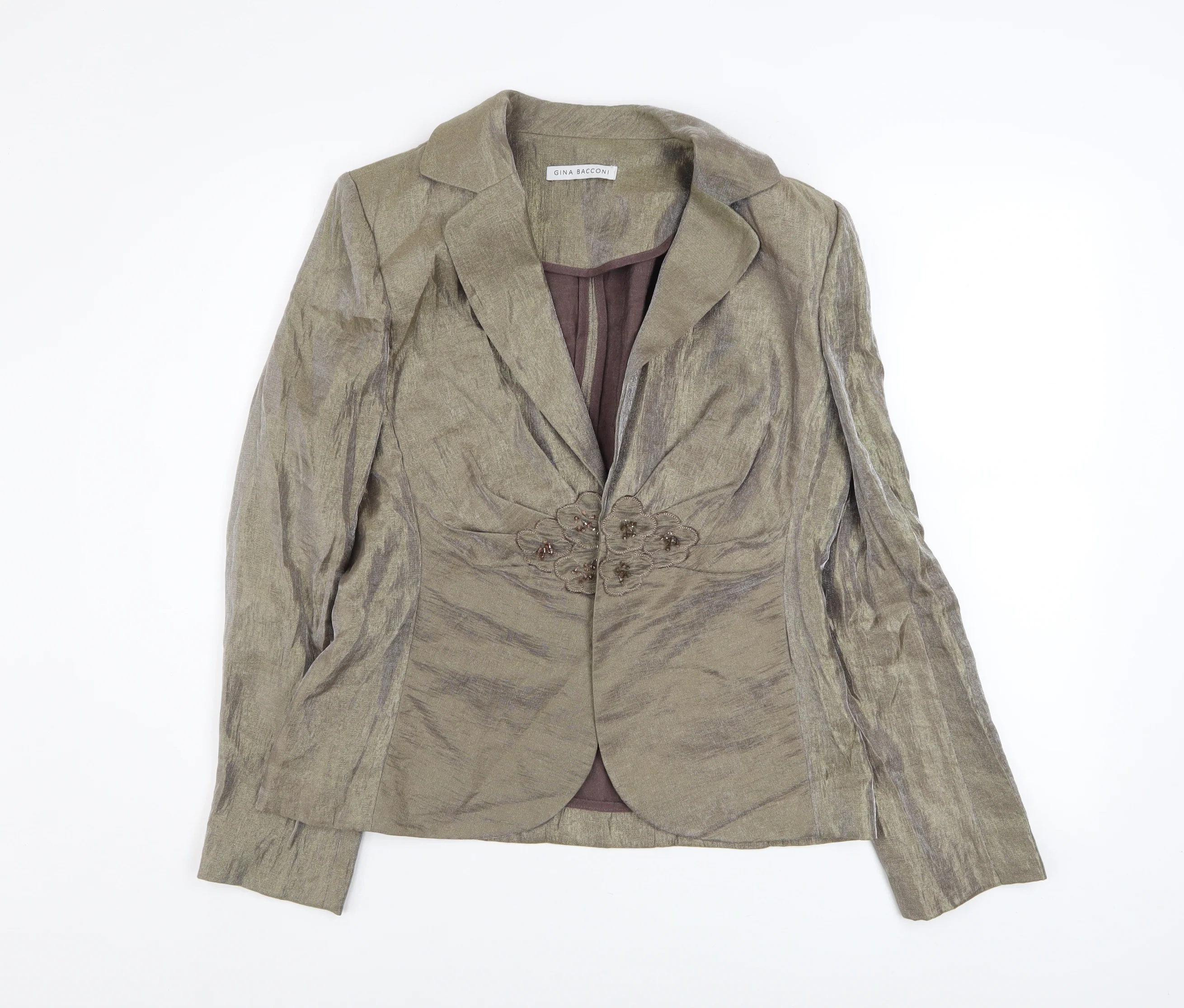 Gina Bacconi Women Brown Size 14 Classic Blazer with Floral Detail