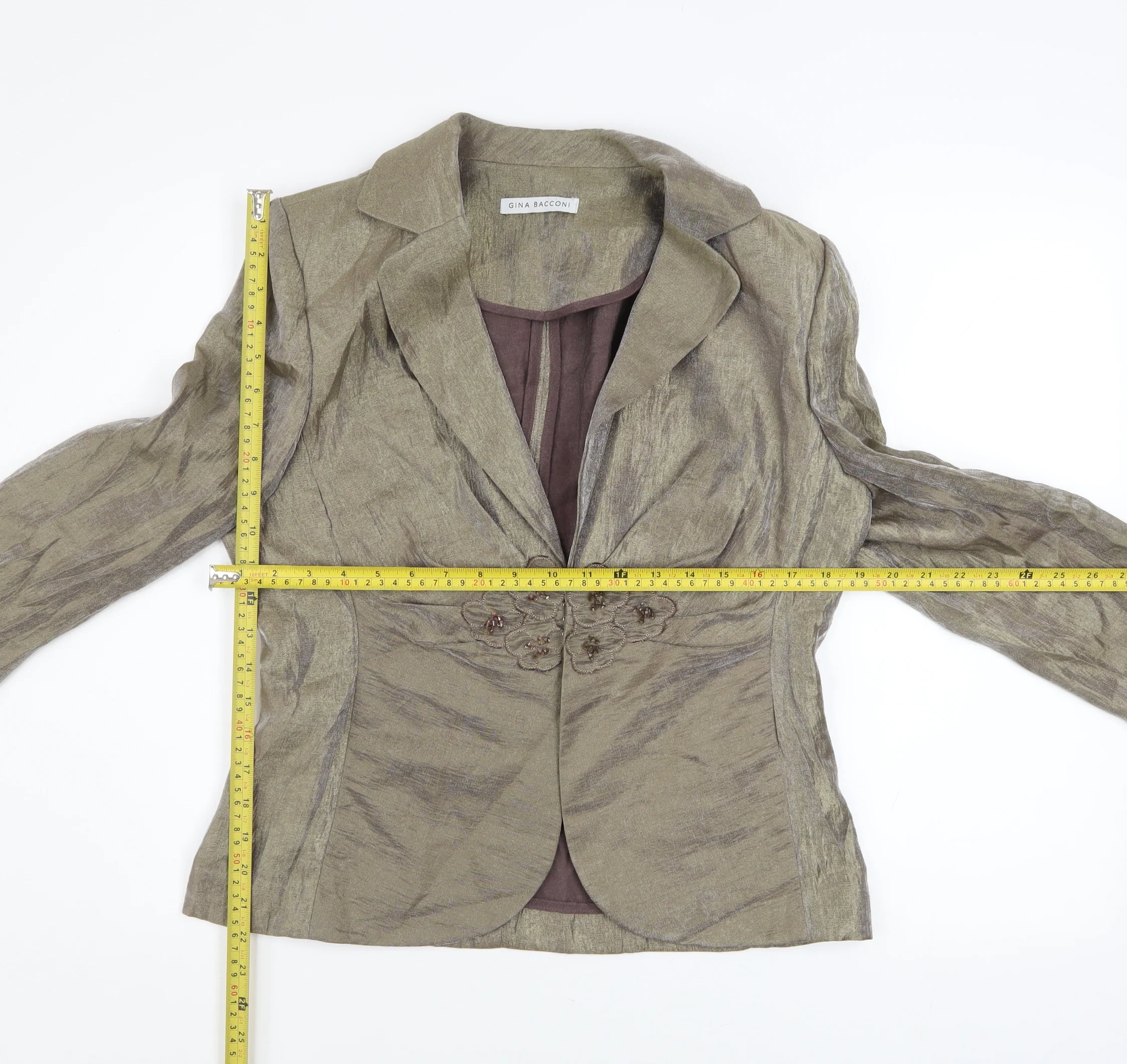 Gina Bacconi Women Brown Size 14 Classic Blazer with Floral Detail - Image 2