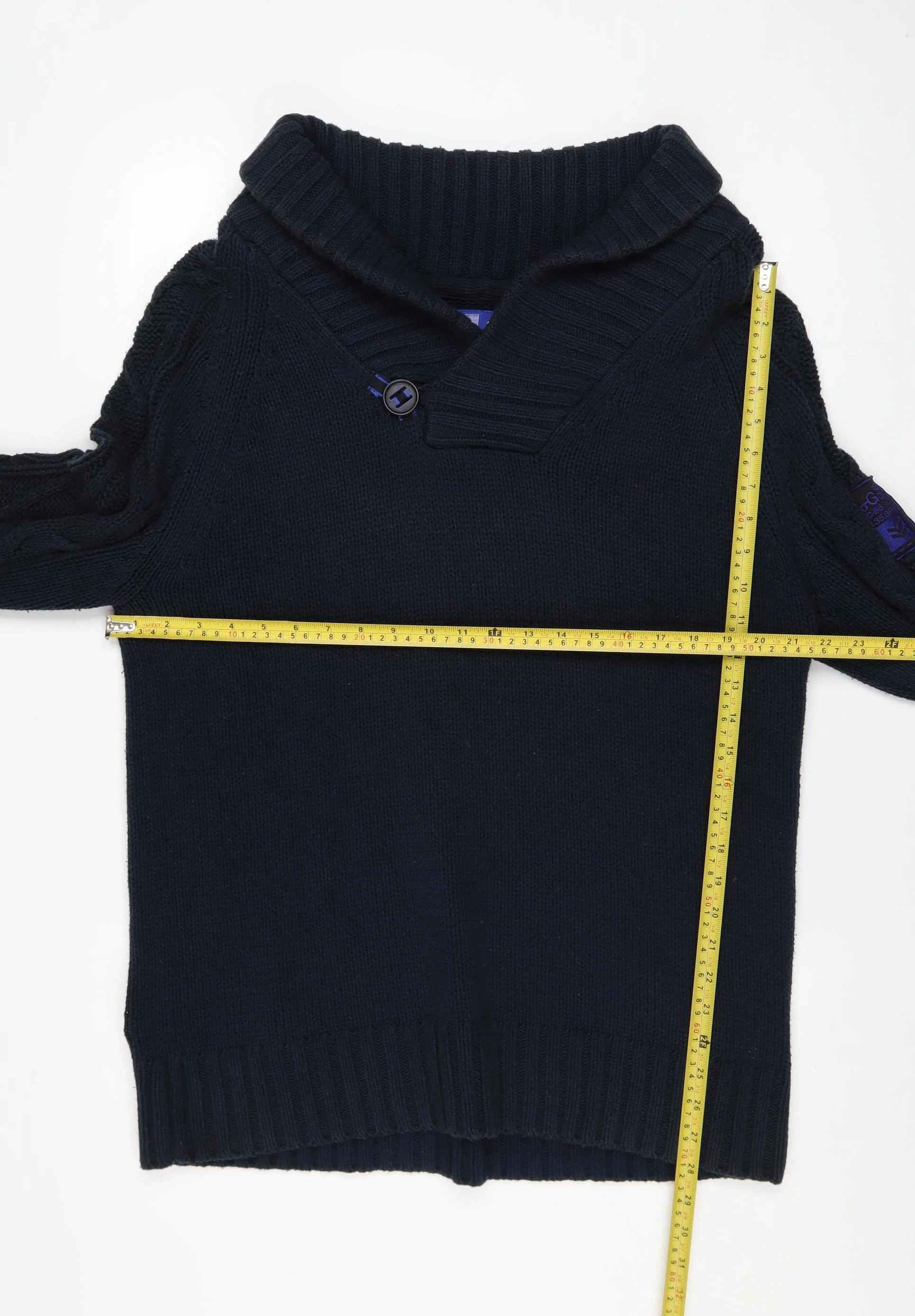 Gio-Goi Men's Blue Cable-Knit Shawl Collar Cotton Pullover Jumper Size L - Image 2