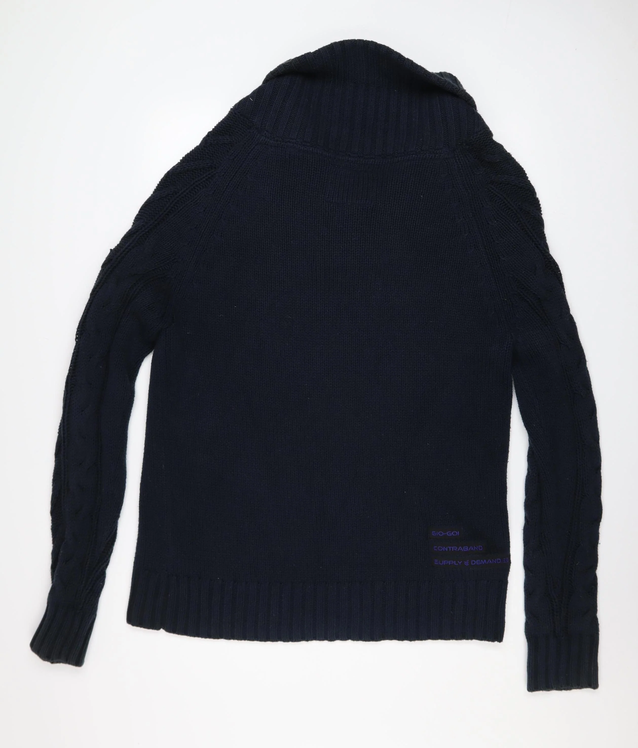 Gio-Goi Men's Blue Cable-Knit Shawl Collar Cotton Pullover Jumper Size L - Image 3
