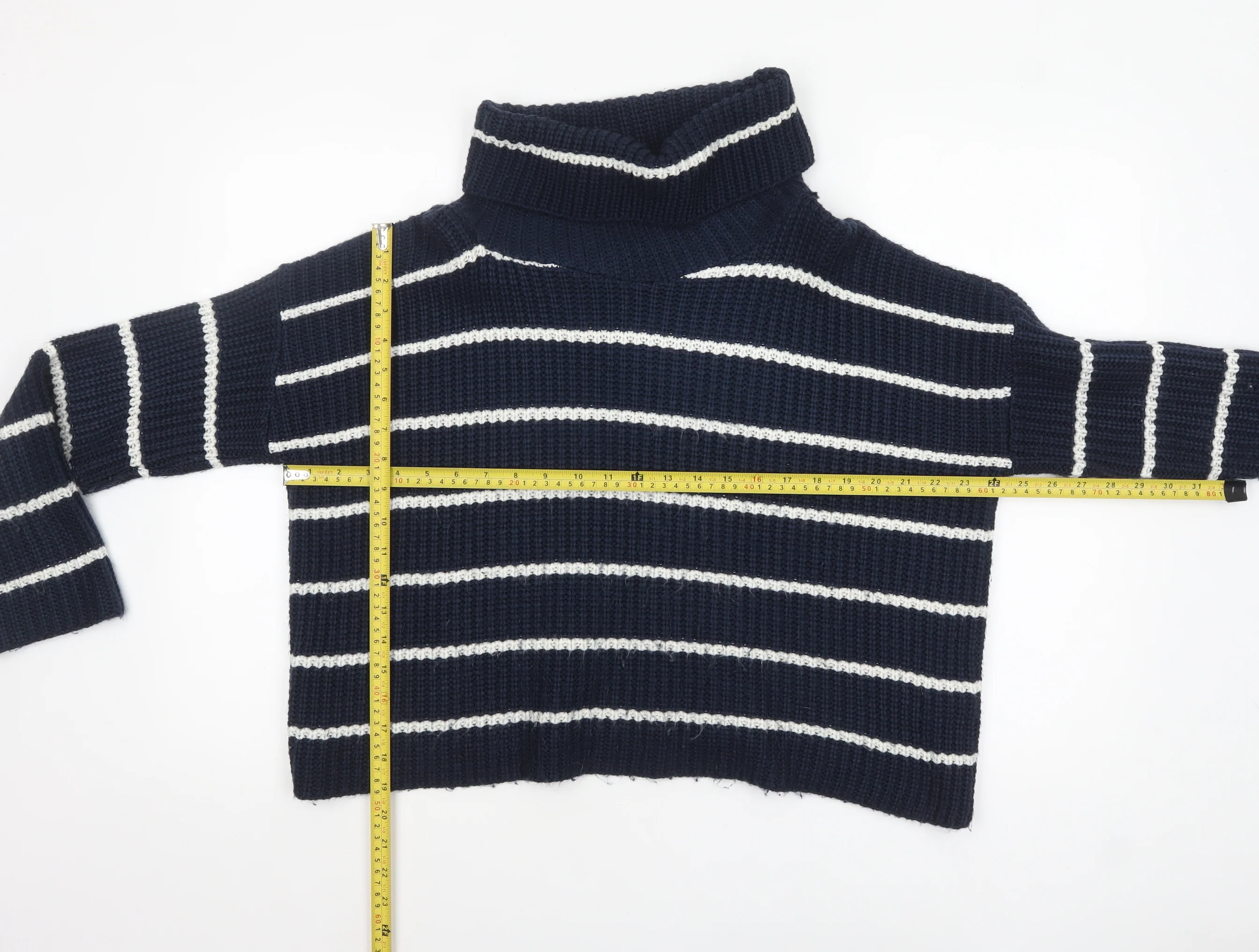 Glamorous Womens Blue Striped Roll Neck Knit Jumper UK 10 - Image 2