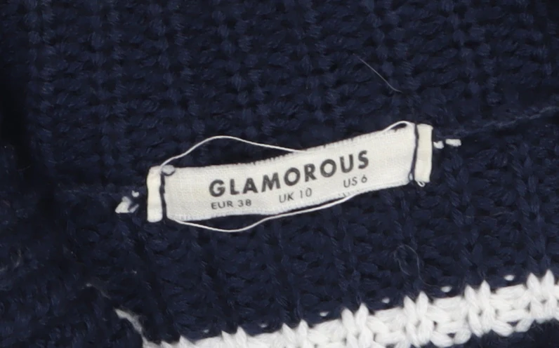 Glamorous Womens Blue Striped Roll Neck Knit Jumper UK 10 - Image 5