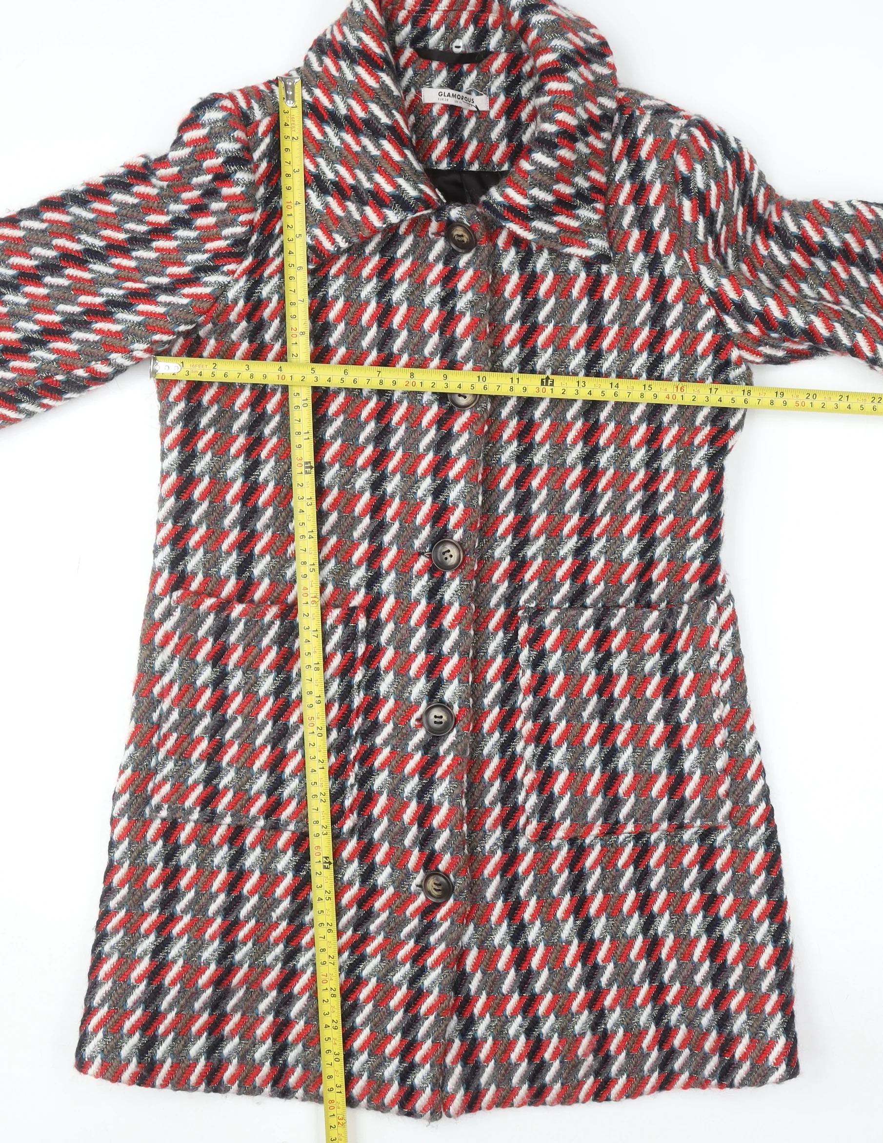 Glamorous Women's Multicoloured Check Wool Blend Mid-Length Coat Size 10 - Image 2
