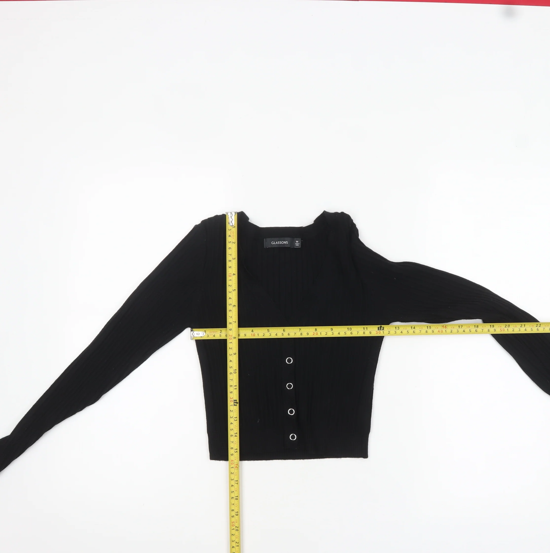 Glassons Women’s Black V-Neck Ribbed Button Cardigan Size M - Image 2