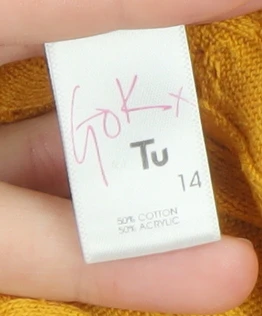 Gok for Tu Women Yellow Cable-Knit Crew Neck Jumper Size 14 - Image 4
