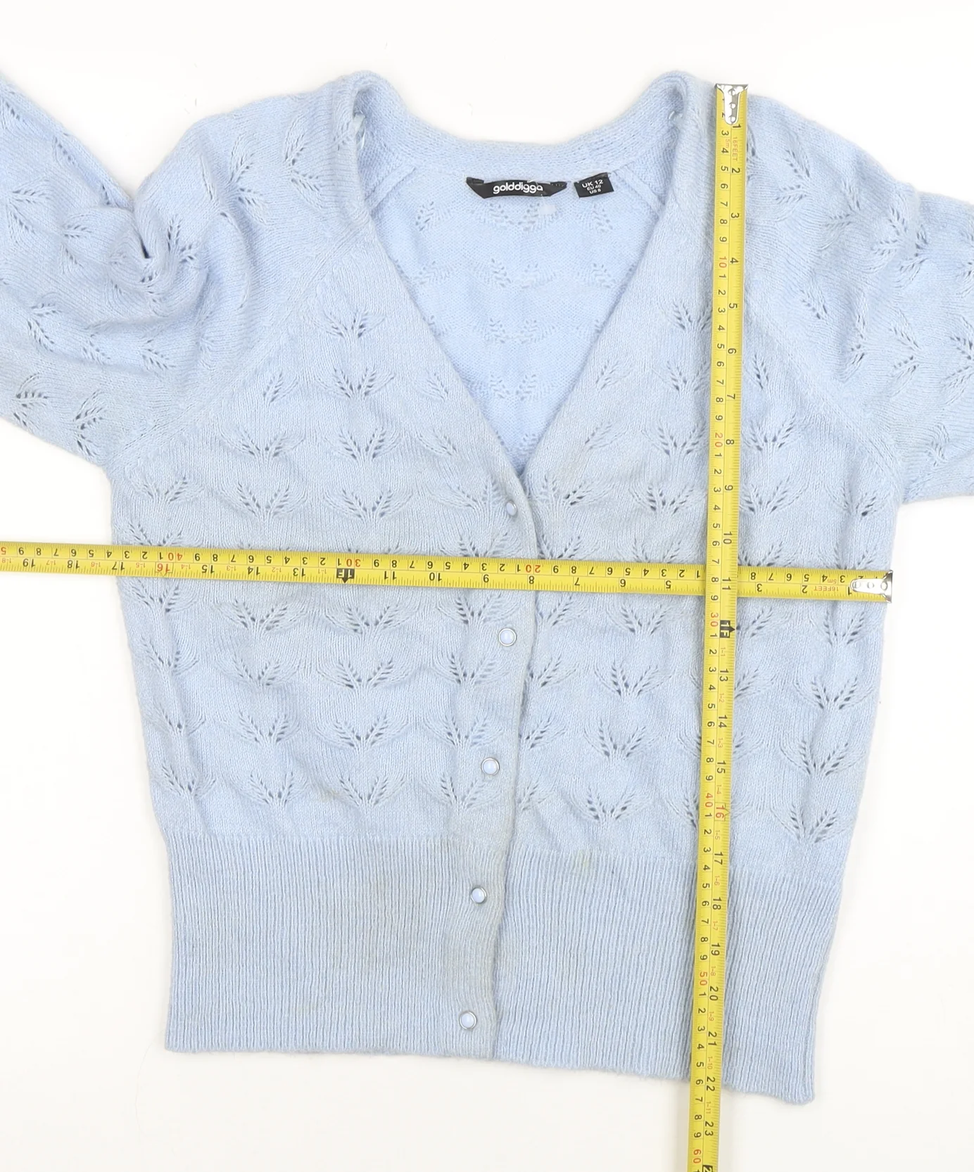 Golddigga Women Blue Size 12 V-Neck Cardigan Knit Jumper - Image 2
