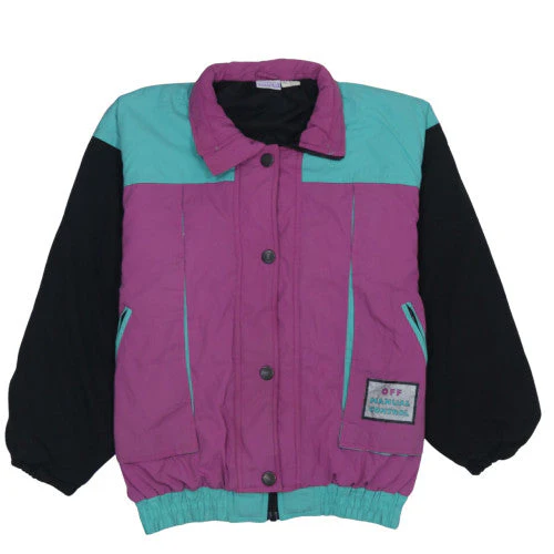 Golden Team Women's Purple Green 90s Retro Puffer Jacket Size 14