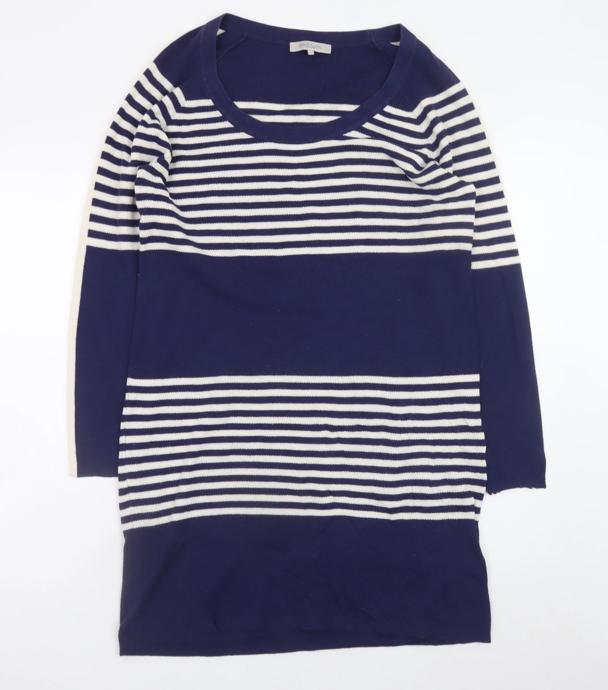 Great Plains Women Blue Striped Jumper Dress L Knit Casual