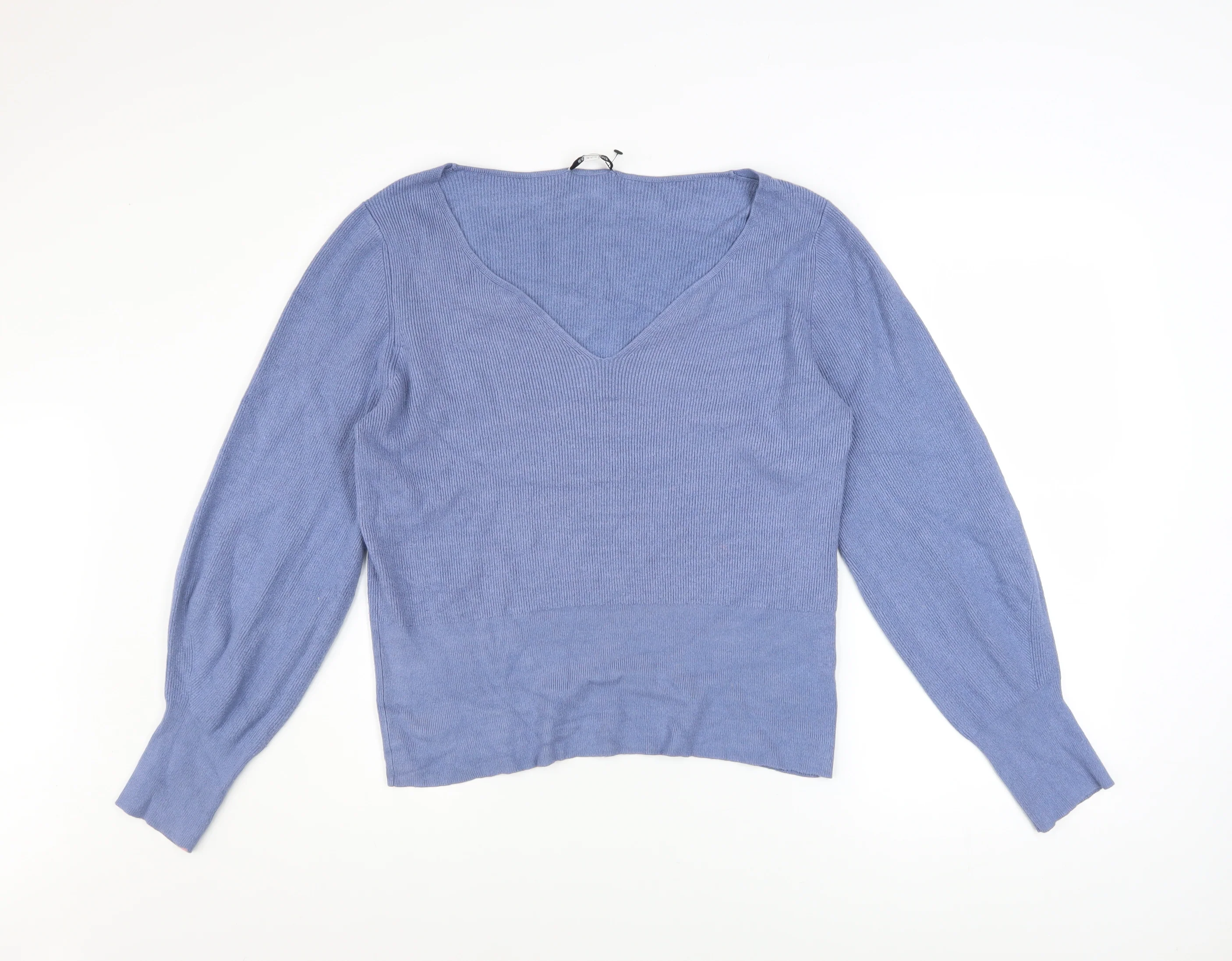Great Plains Women Blue V-Neck Knit Jumper Size 14