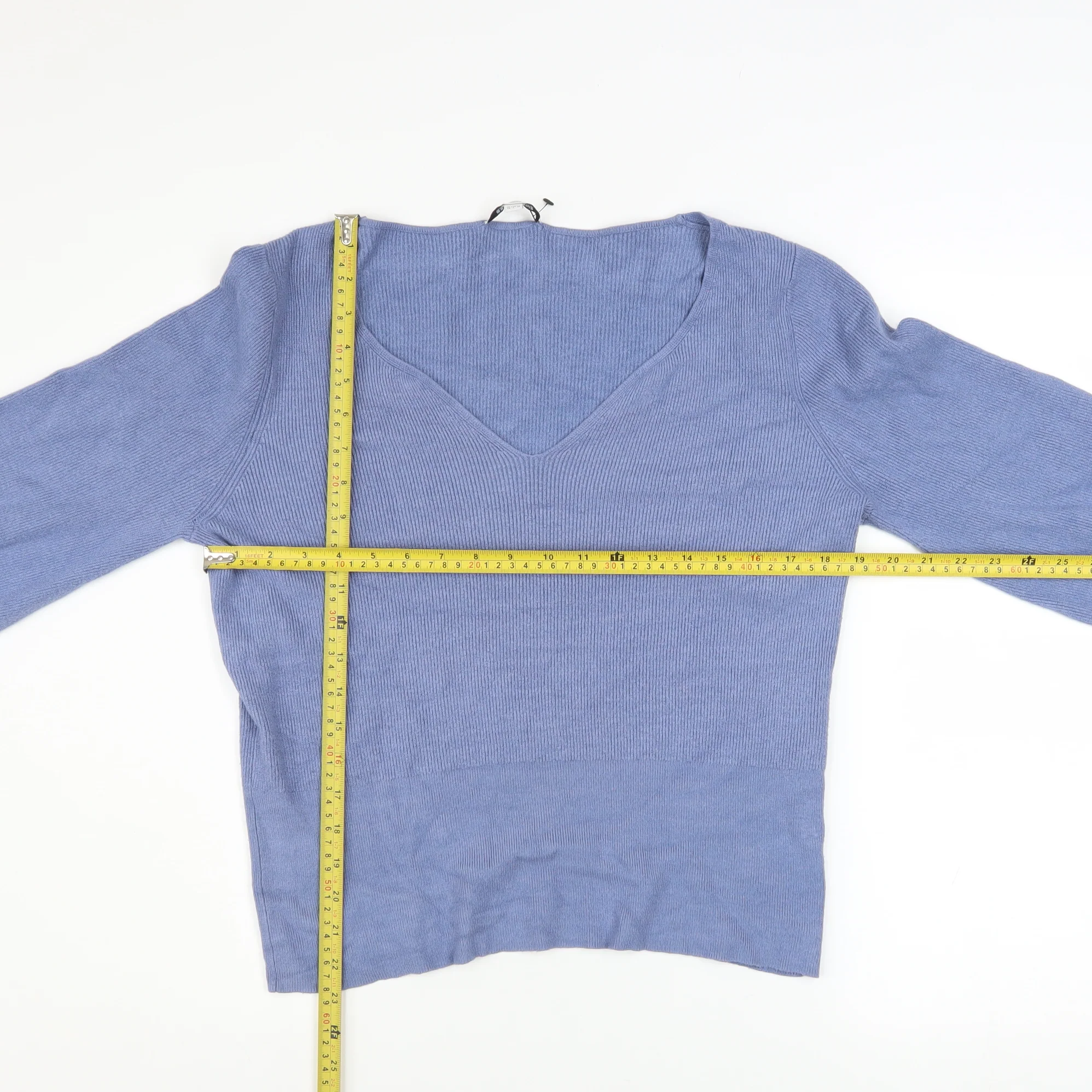 Great Plains Women Blue V-Neck Knit Jumper Size 14 - Image 2