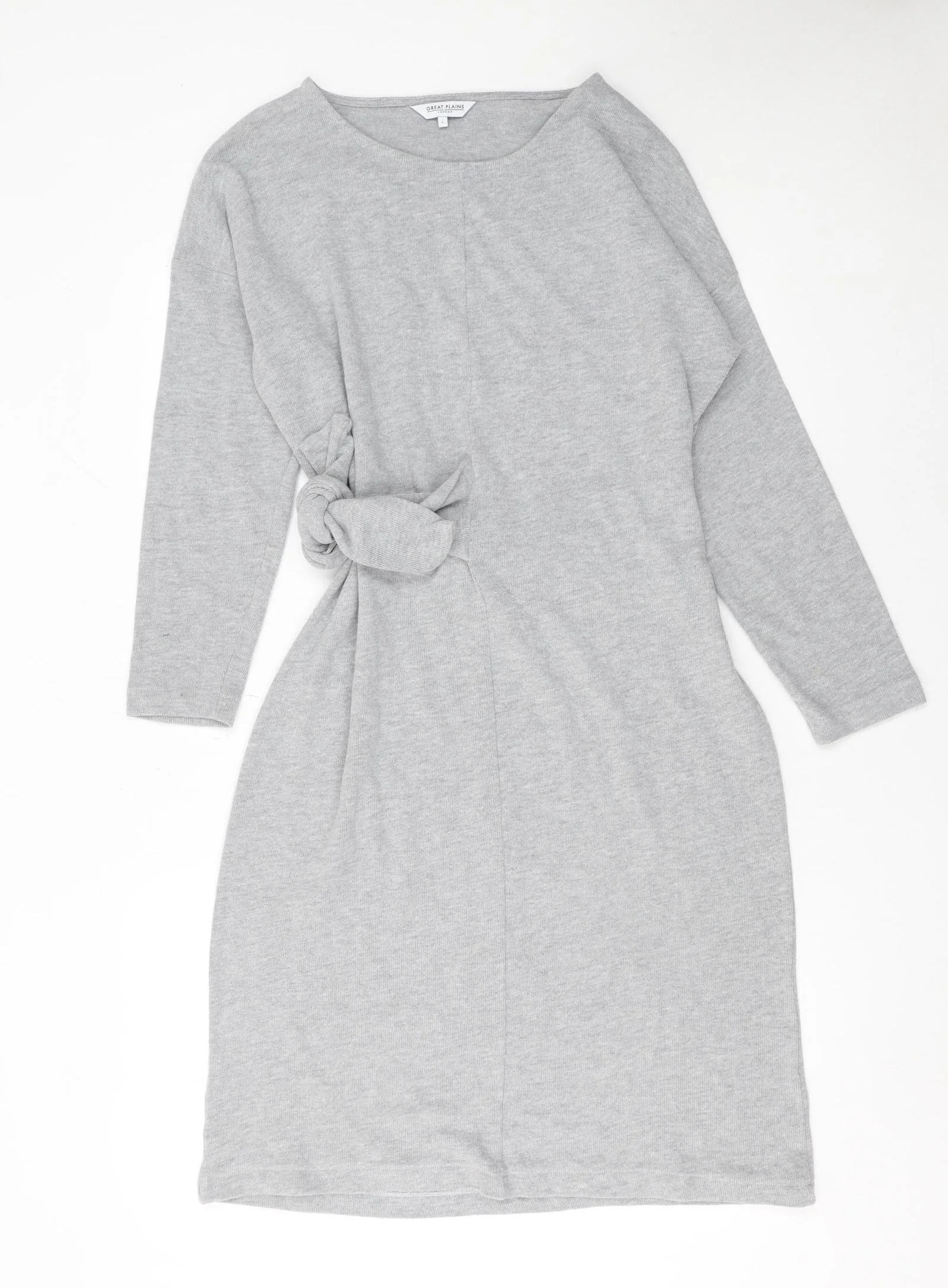 Great Plains Women Grey Knit Shift Dress Size L Long Sleeve Casual