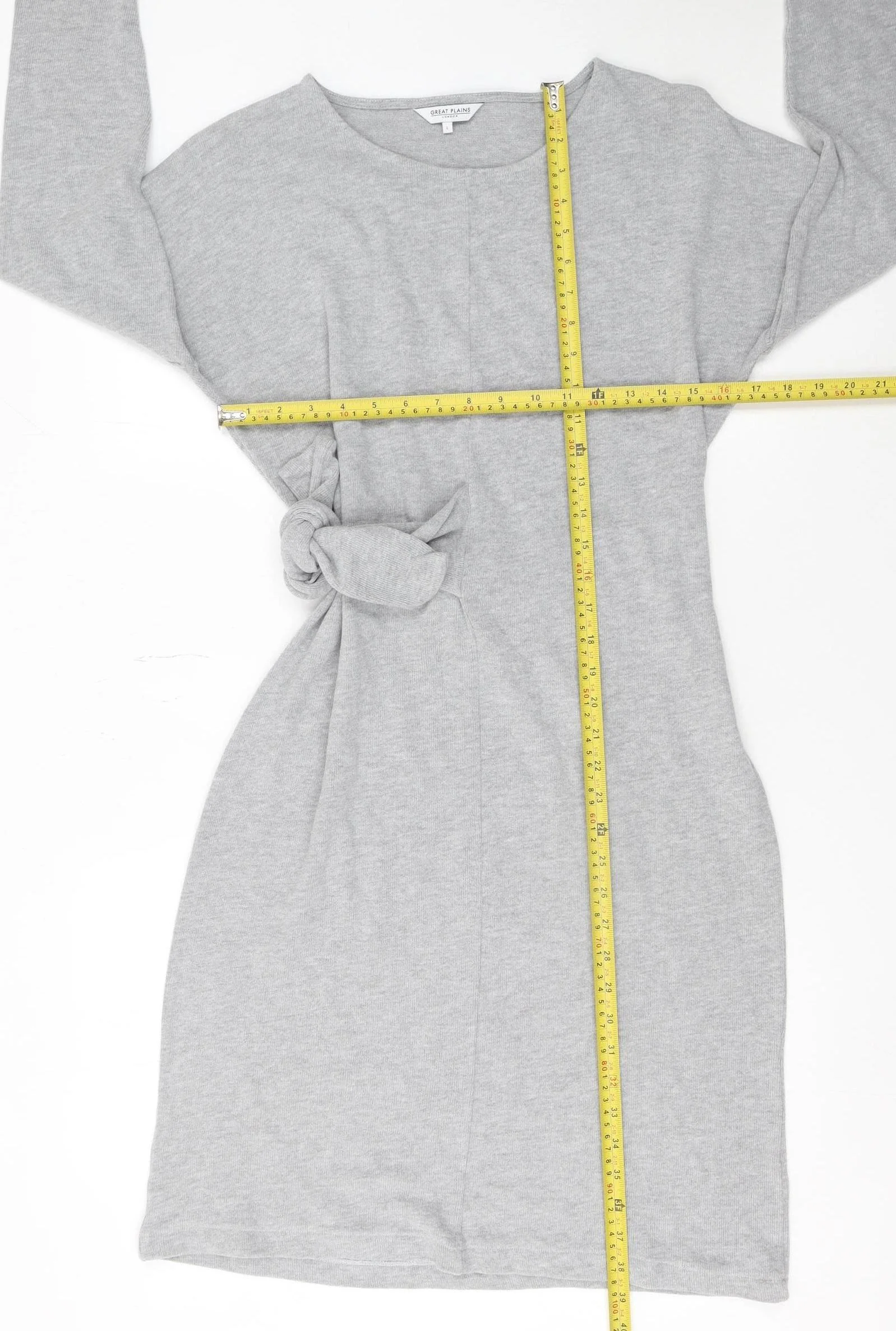 Great Plains Women Grey Knit Shift Dress Size L Long Sleeve Casual - Image 2