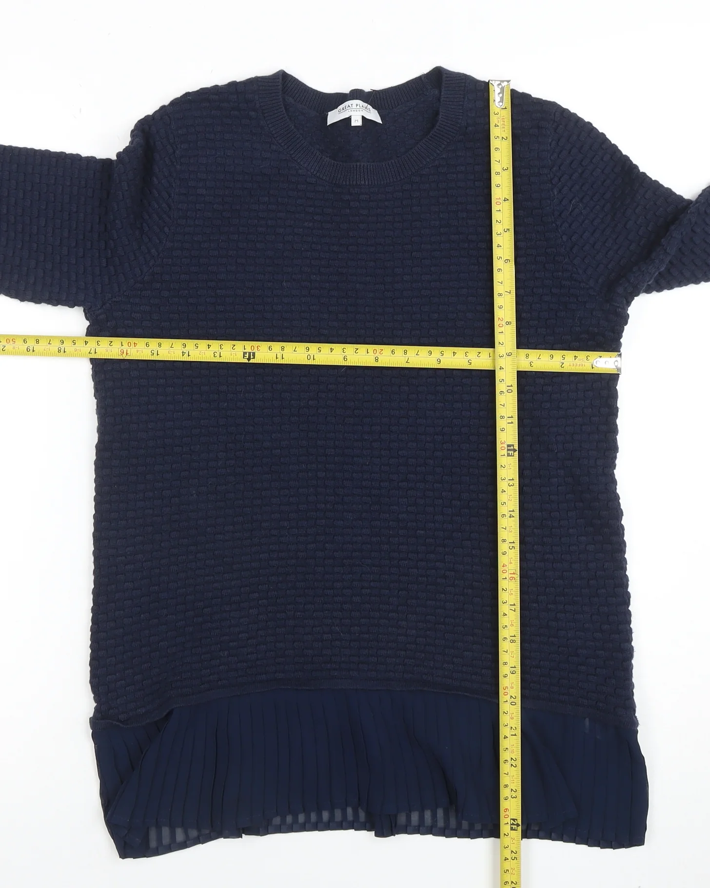 Great Plains Women's Blue Knit Pleated Hem Pullover Jumper Size M - Image 2