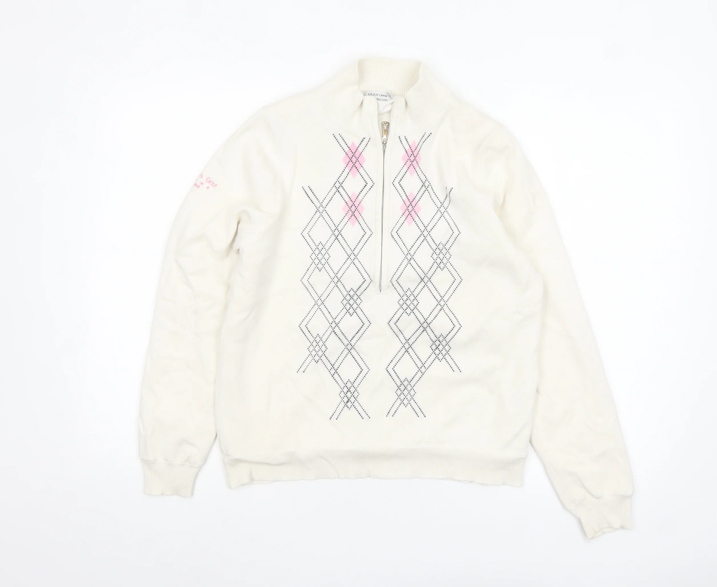 Green Lamb Women’s Ivory Argyle 1/2 Zip Jumper Size 10