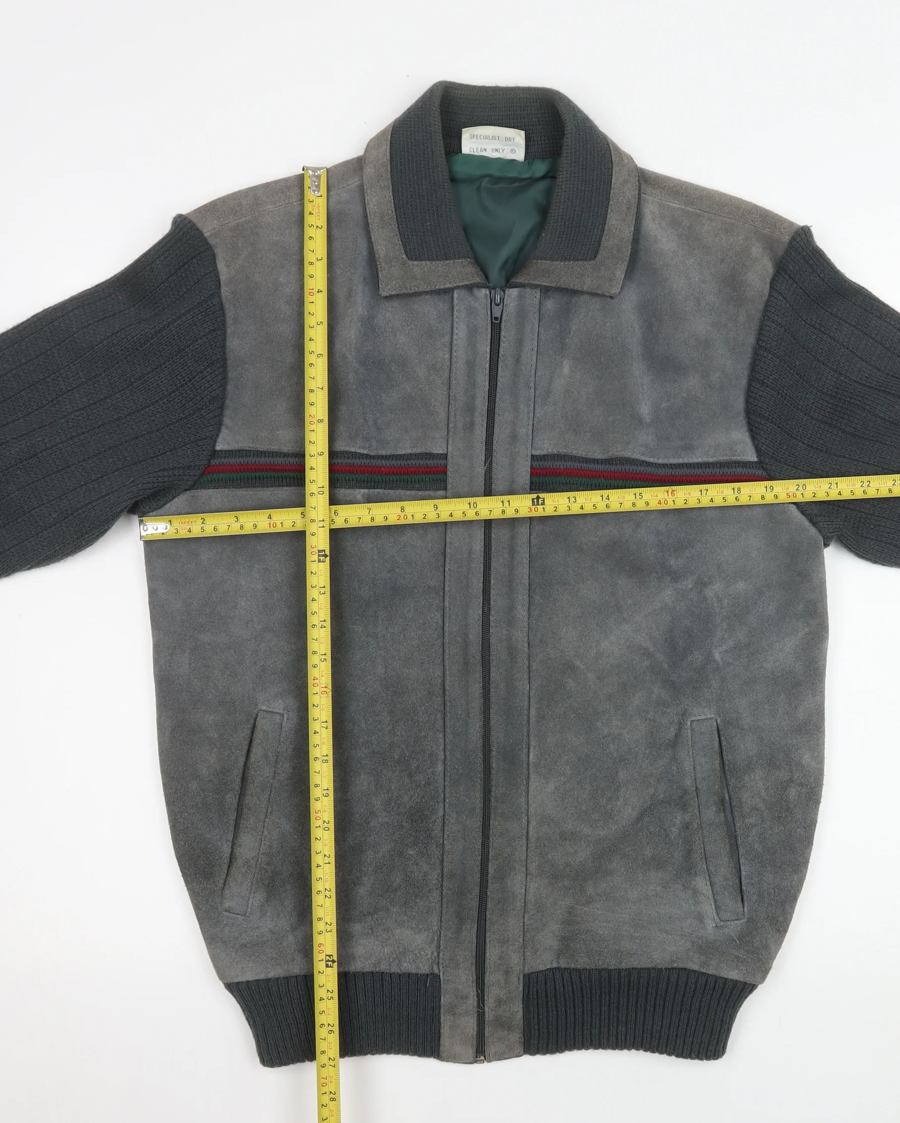 Greenwoods Mens Grey Leather Knit Bomber Jacket Size 42 Regular - Image 2