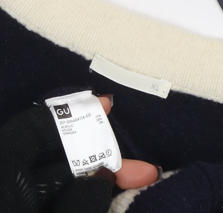 GU Women’s Blue and Cream Cardigan XL V-Neck Knit Jumper - Image 4