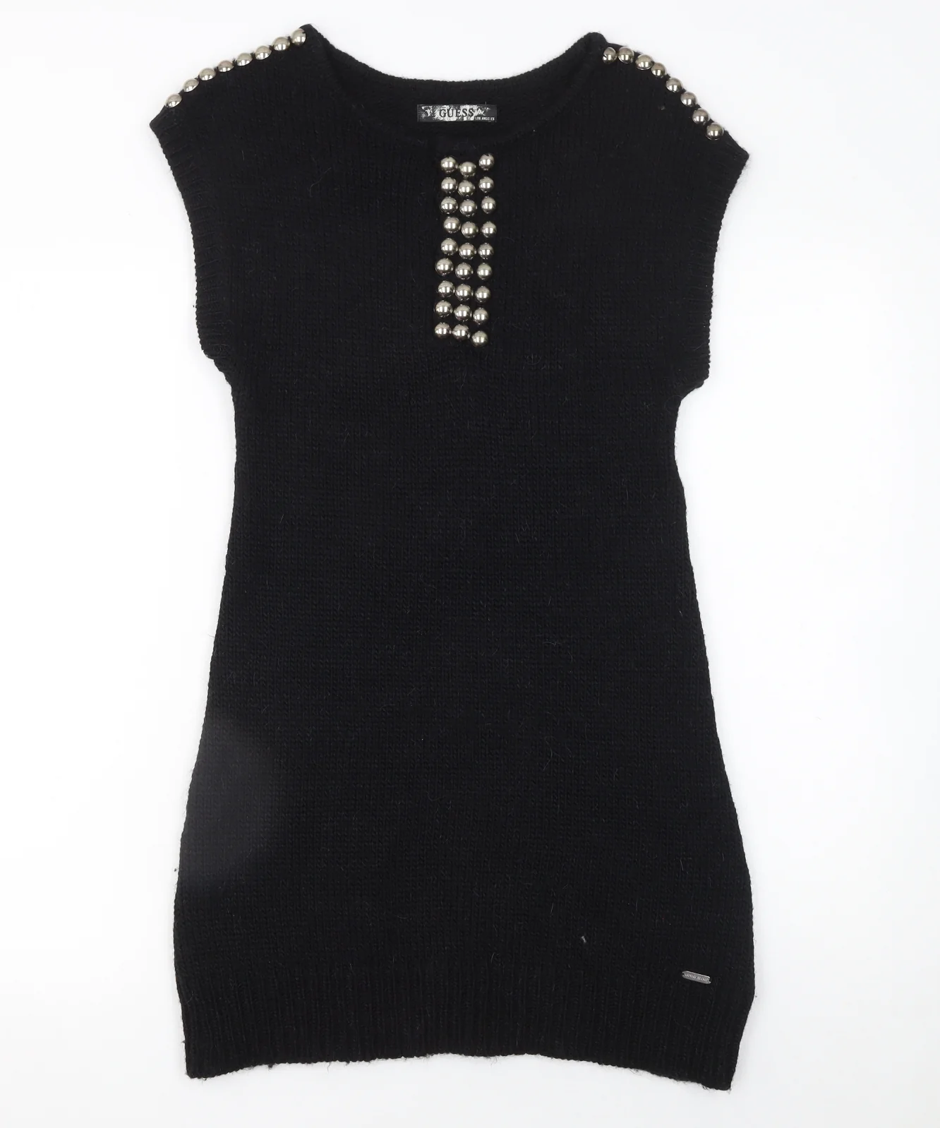 Guess Women Black Sleeveless Beaded Knit Sweater Dress Size S