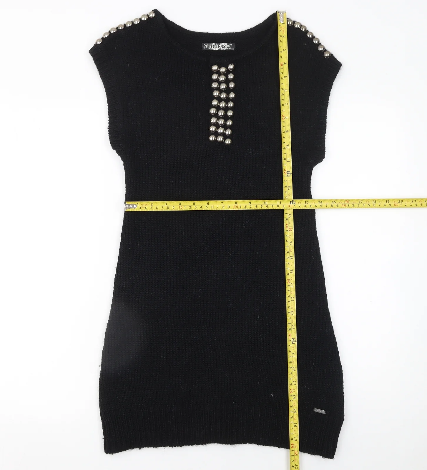 Guess Women Black Sleeveless Beaded Knit Sweater Dress Size S - Image 2
