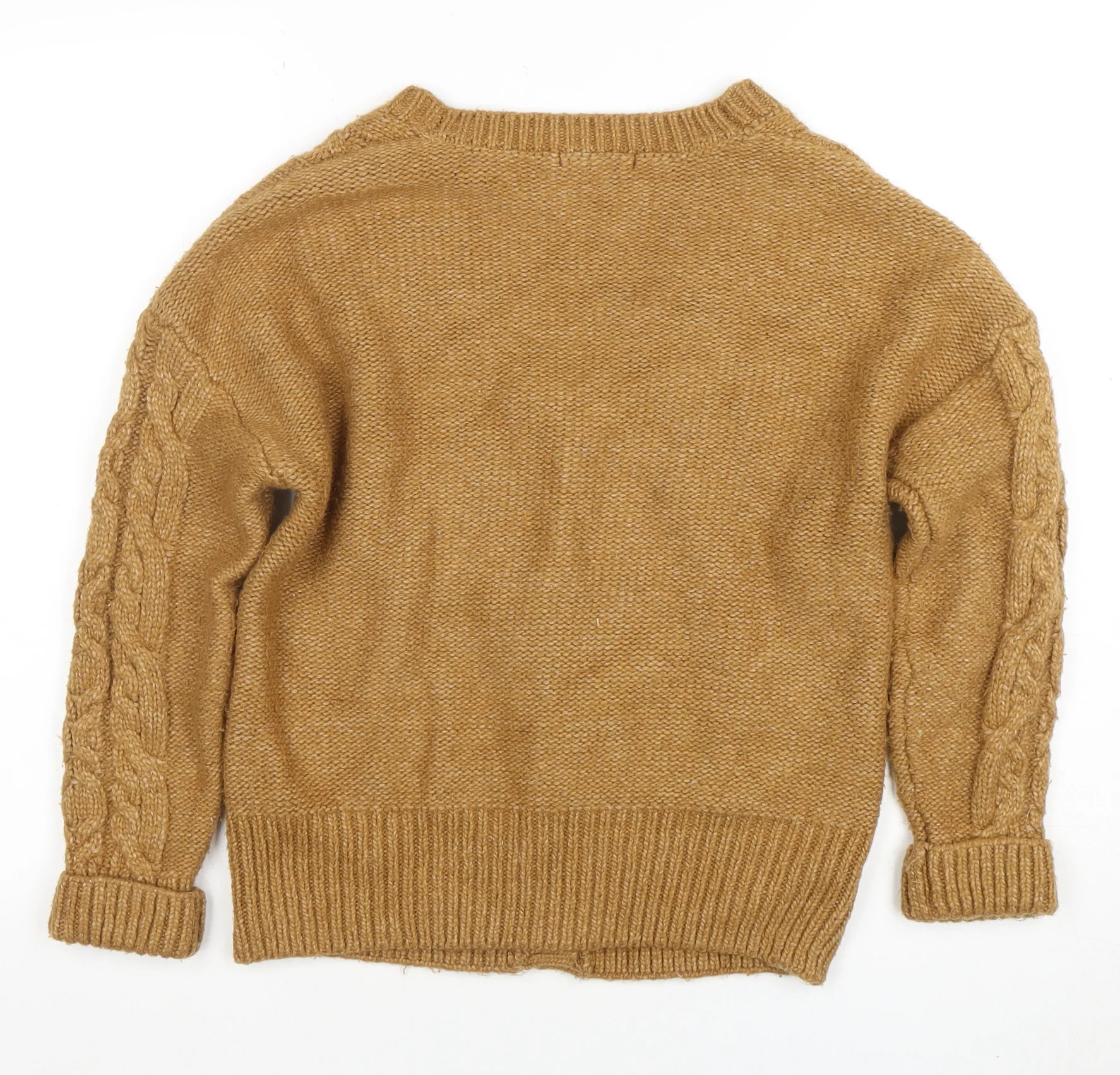 GUESS Women’s Beige Cable-Knit Cardigan XS V-Neck Soft Wool Blend - Image 3