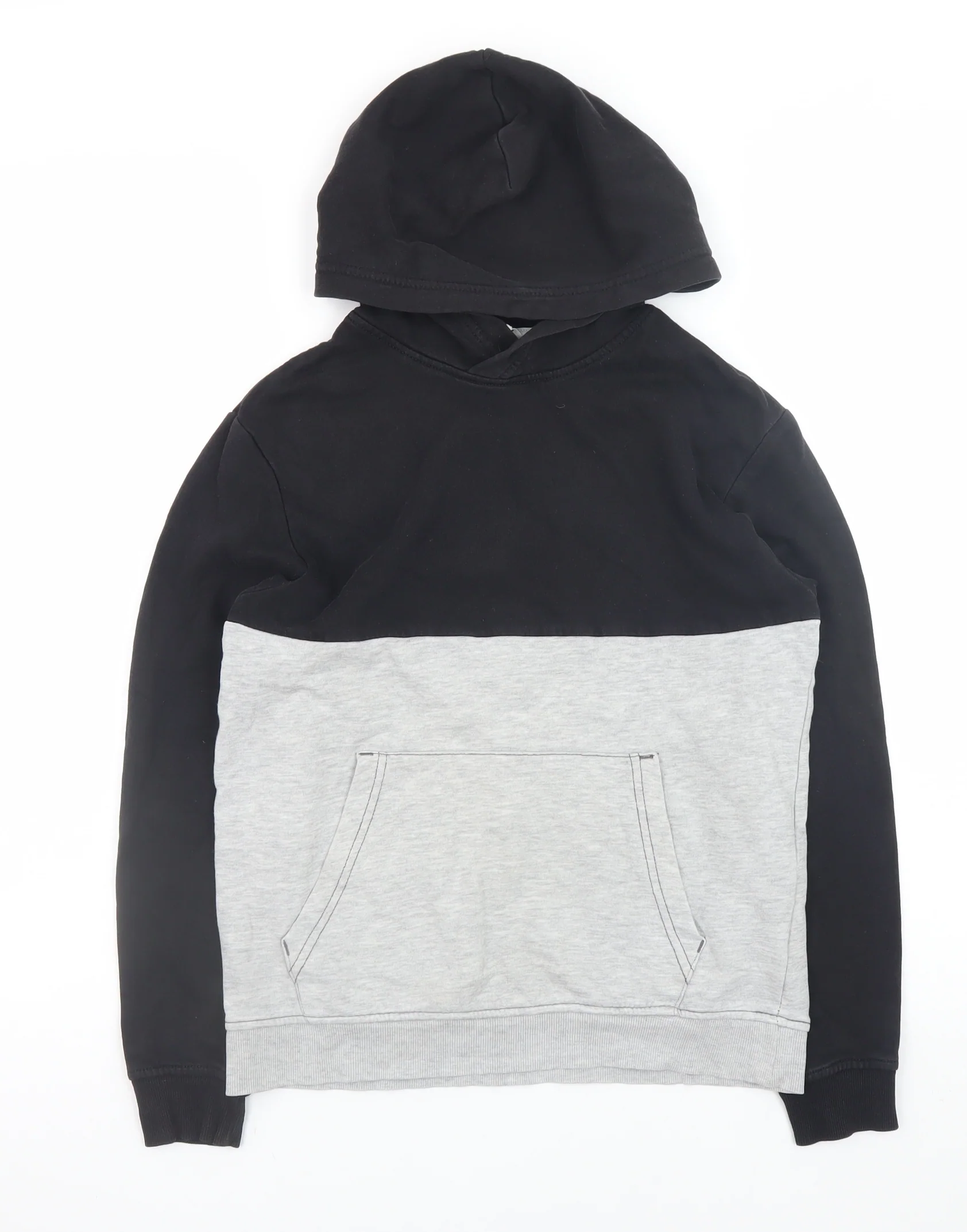 H&M Boys Black Grey Colourblock Pullover Hoodie 11-12 Years