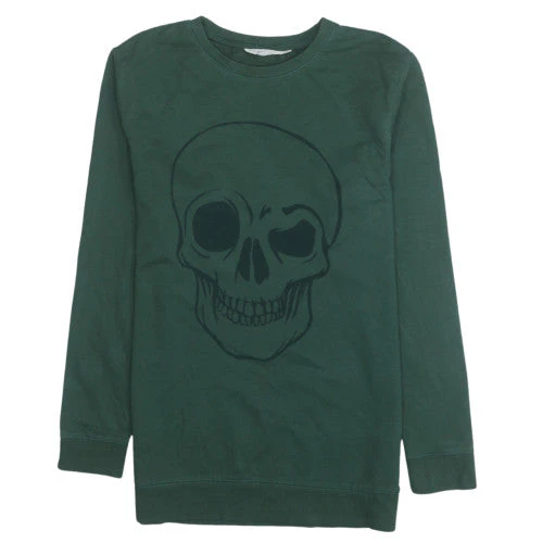 H&M Boys Green Skull Graphic Pullover Sweatshirt 16 Years