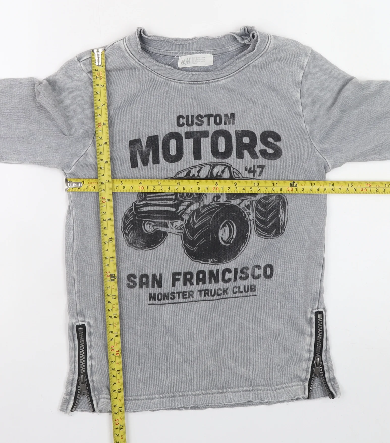 H&M Boys Grey Monster Truck Long Sleeve Sweatshirt 6-8 Years Zip Detail - Image 2