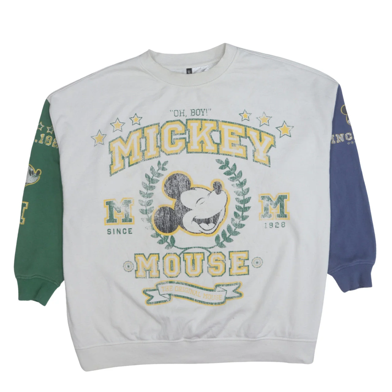 H&M Disney Mickey Mouse White Colourblock Sweatshirt Women 16 Relaxed Fit