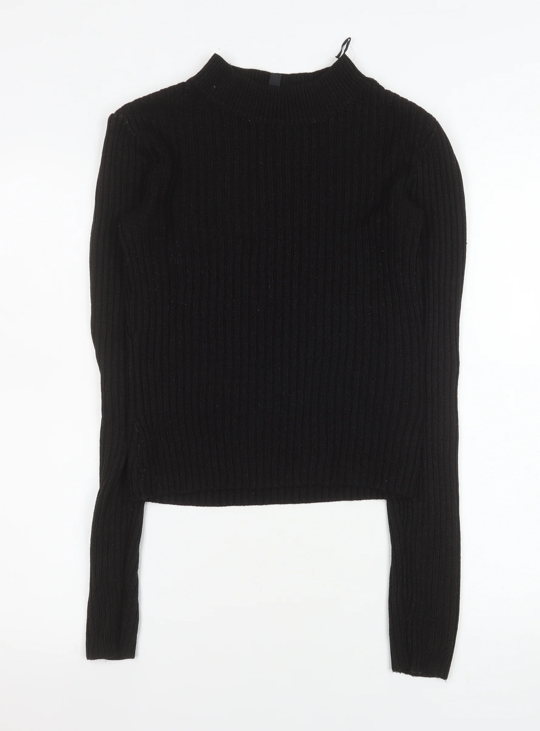 H&M Divided Women Black Ribbed Long Sleeve Mock Neck Jumper M
