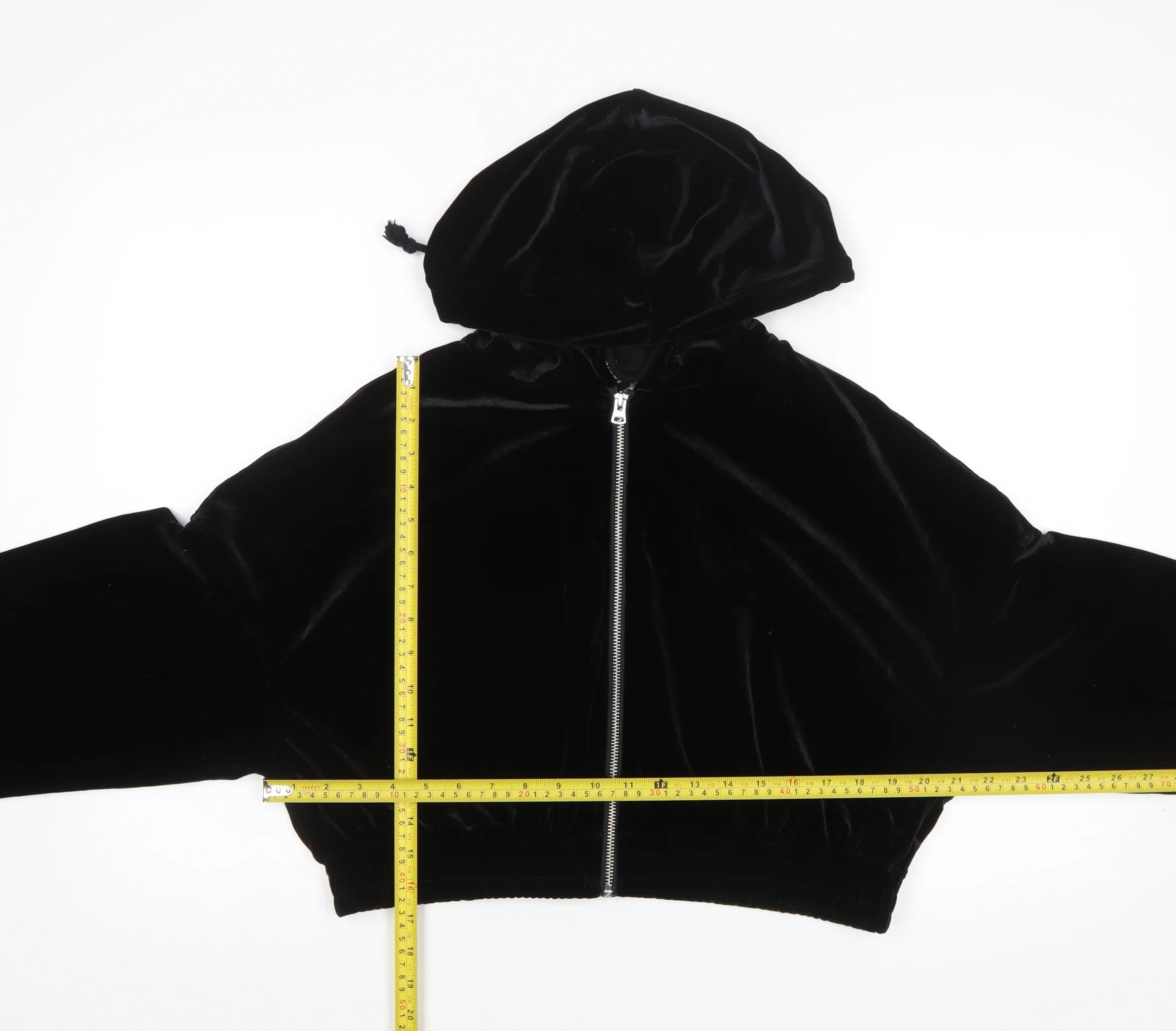 H&M Divided Women Black Velvet Full Zip Hoodie L - Image 2